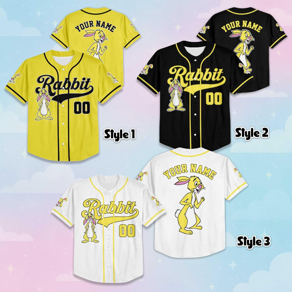Personalized Rabbit Baseball Jersey, Custom Disney Winnie the Pooh Shirt, Rabbit Disney Outfit, Matching Family Jersey, Disneyland Trip Gift