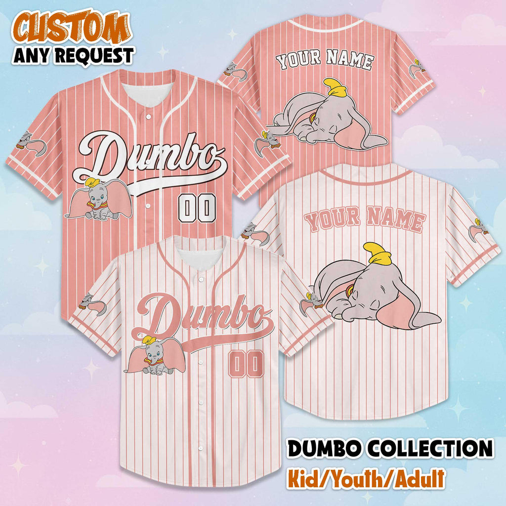 Custom Dumbo Baseball Jersey, Personalized Elephant Jersey, Disney Elephant Character Shirt, Family Matching Outfit, Gift for Disney Fans
