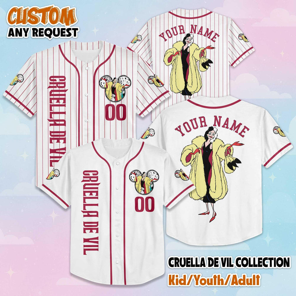 Custom Cruella De Vil Baseball Jersey, 101 Dalmatians Outfit