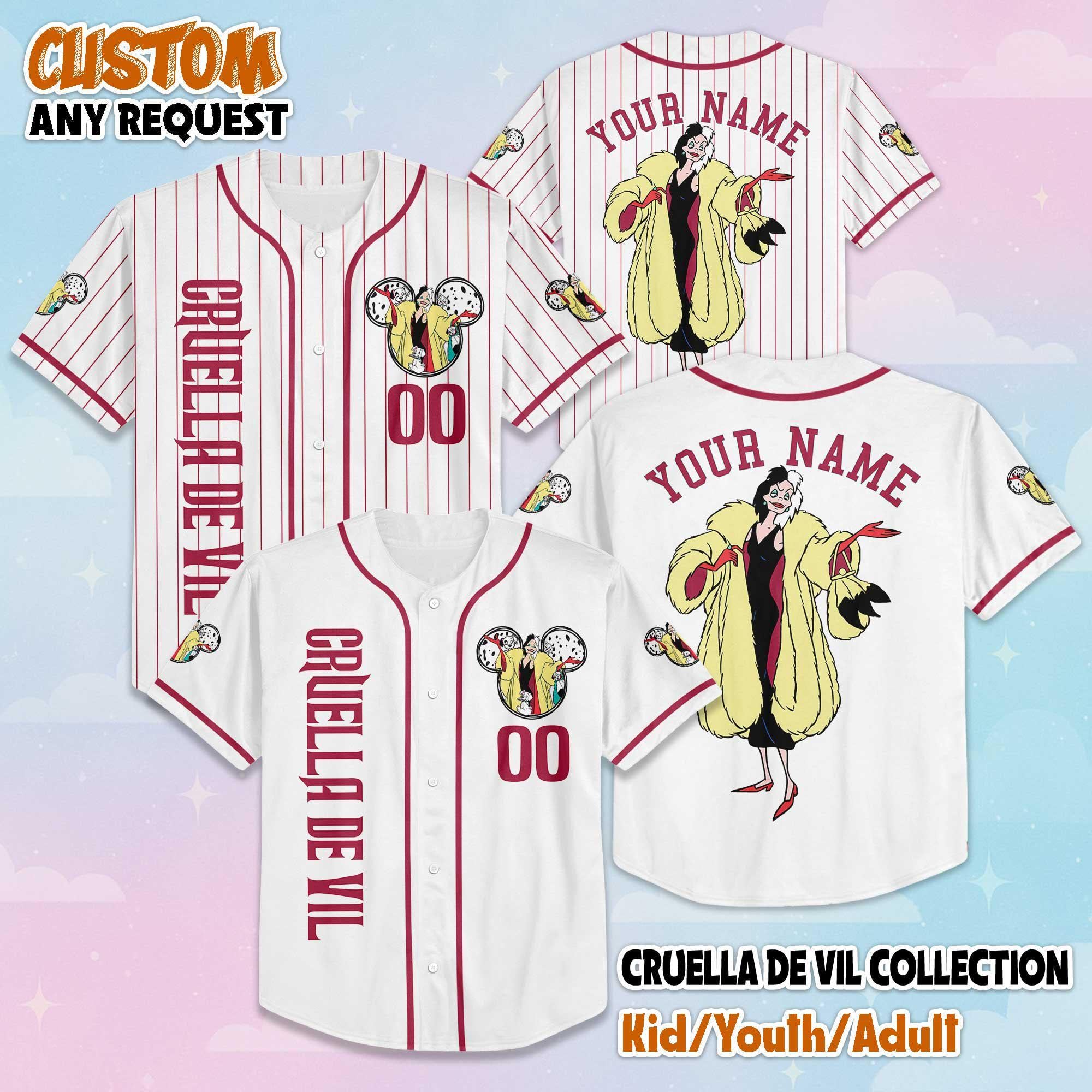 Custom Cruella De Vil Baseball Jersey, 101 Dalmatians Outfit