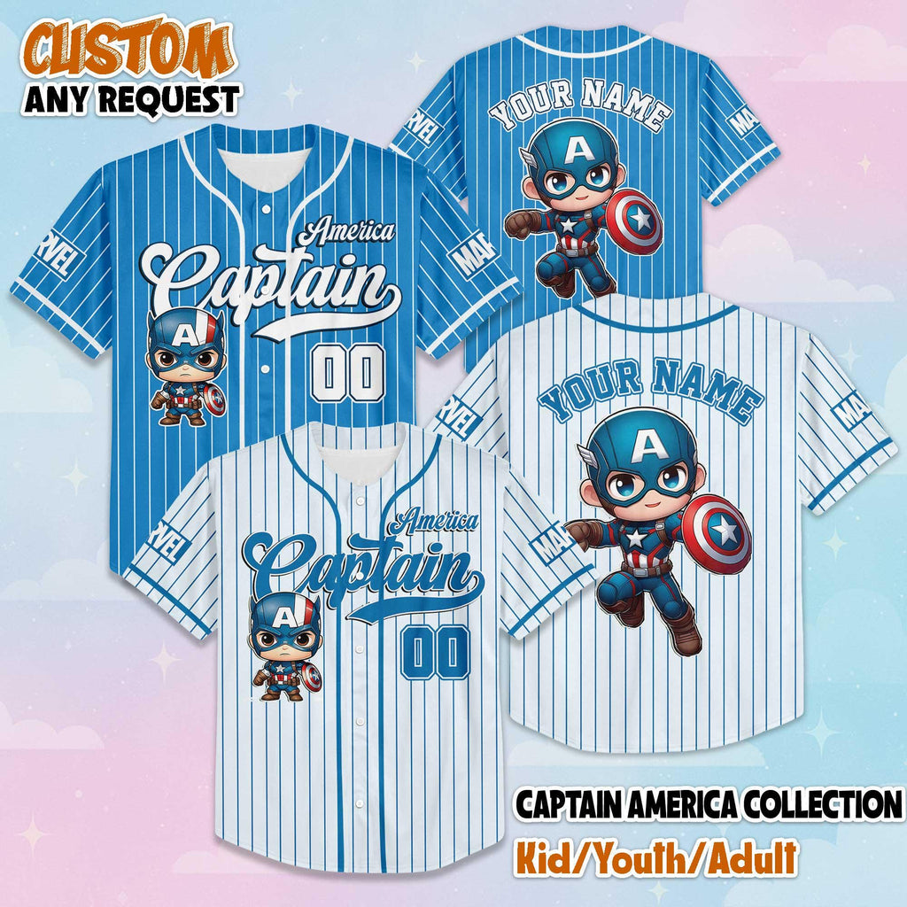 Personalize Baby Captain America Baseball Jersey, Custom Captain America Baseball Shirt, Matching Disney Trip Outfit, Gift for Marvel Fan