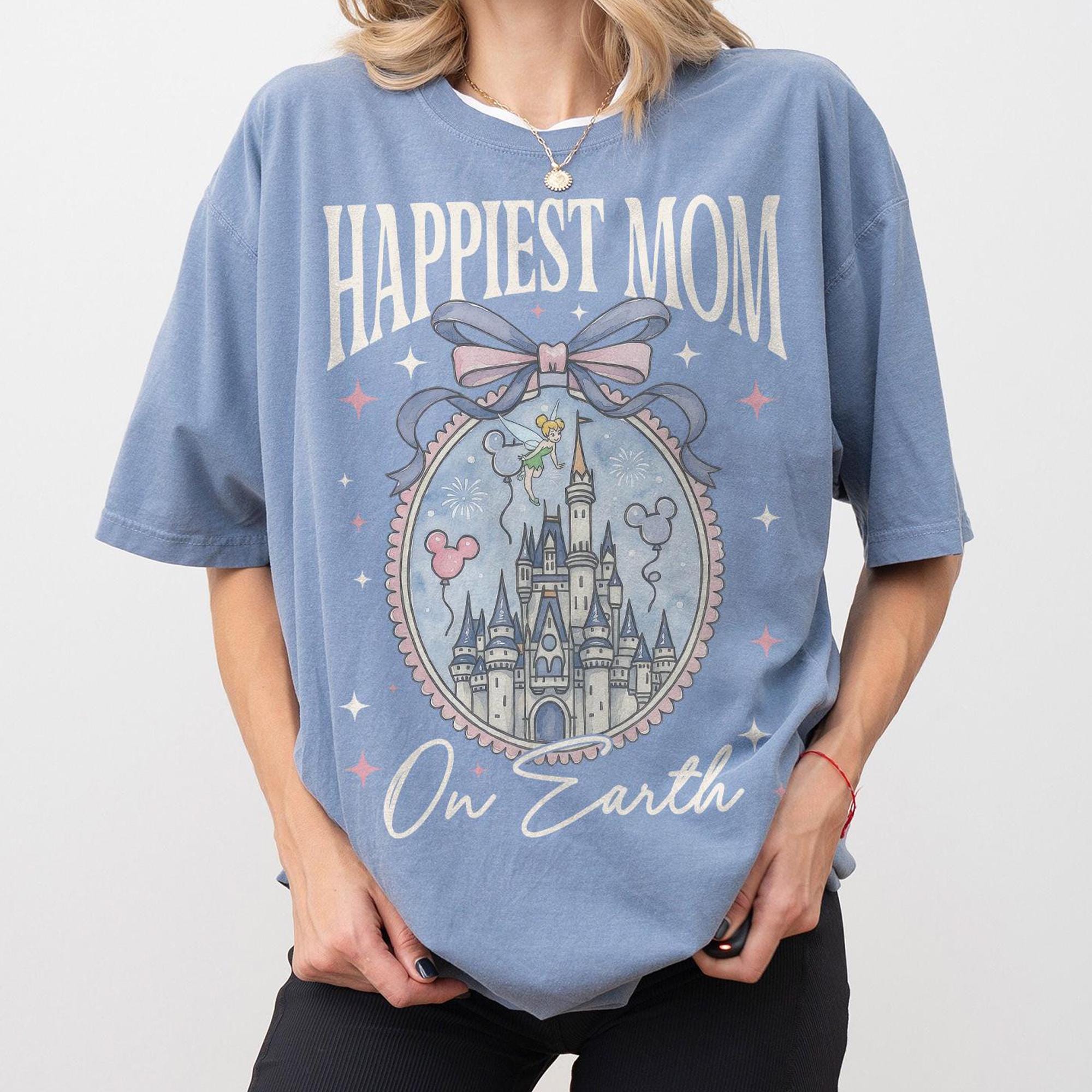Retro Happiest Mom On Earth Shirt Disney Castle Tee, Coquette Bow Mom T-Shirt, Disney Castle Coquette Bow T-shirt, Mother's Day Gift For Mom