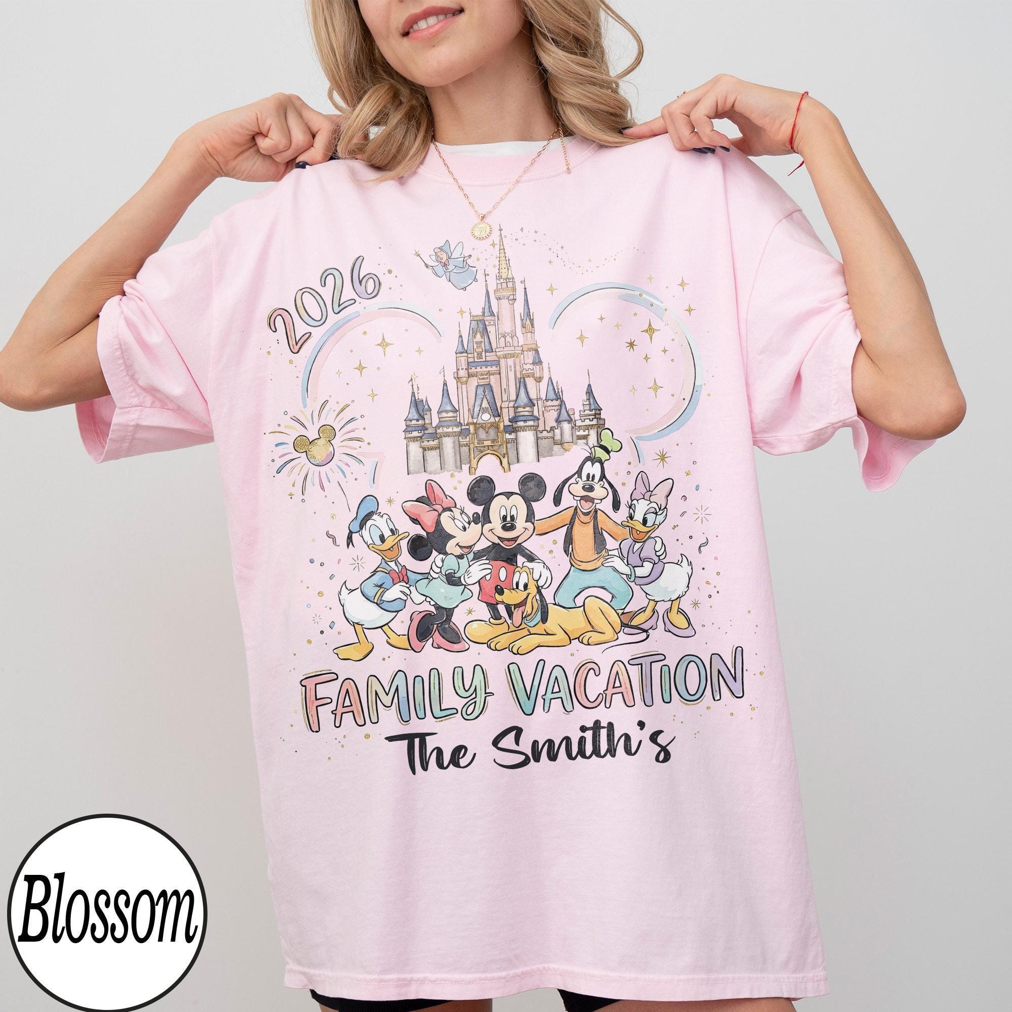 Custom Disney Family Vacation 2026 Comfort Colors Shirt, Vintage Mickey And Minnie Castle Trip Tee, Magical Kingdom Family Trip 2026 Shirts