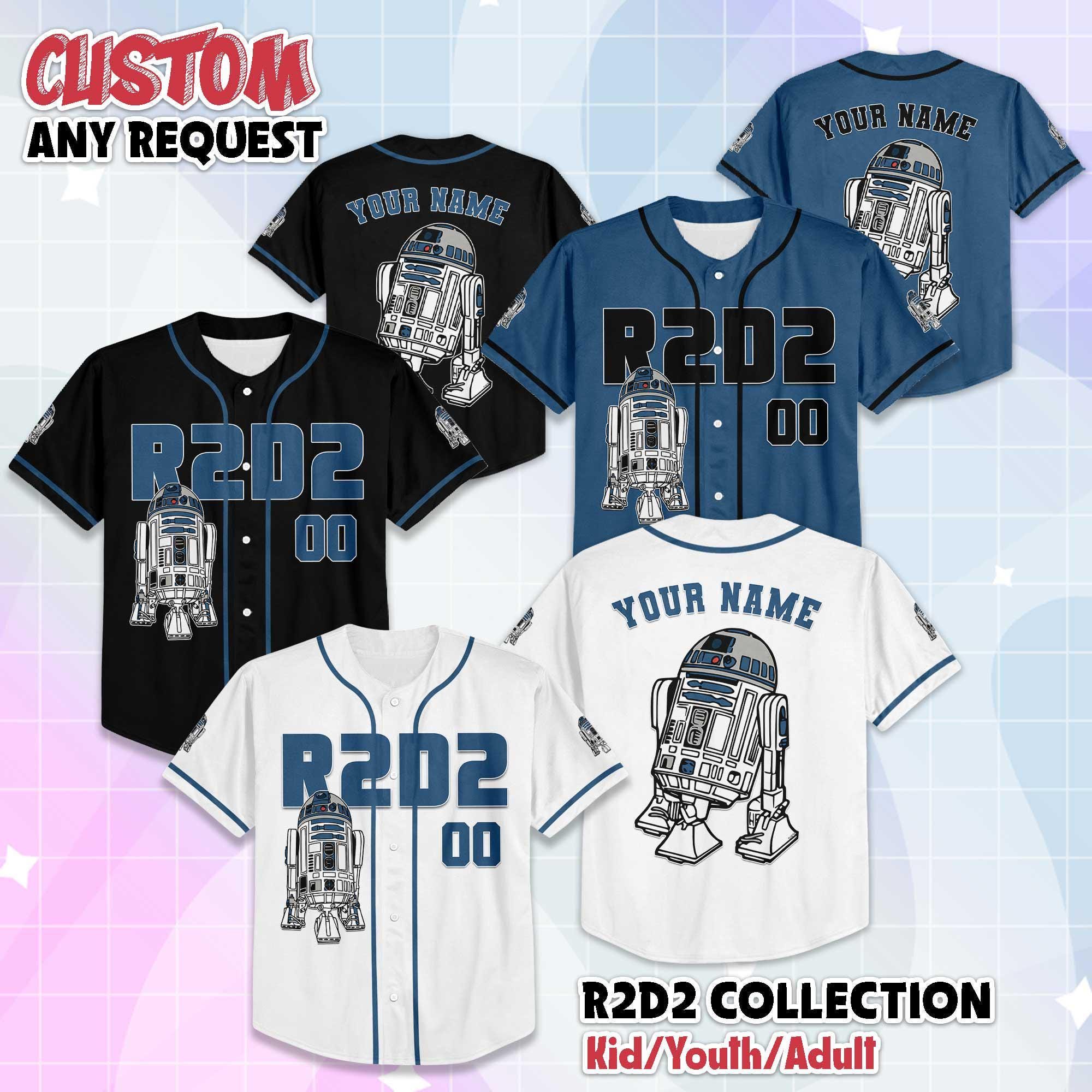 Custom R2D2 Collection Baseball Jersey, Personalized R2D2 Baseball Shirt, Matching Disney Trip Outfit, Disney Baseball Team Shirt