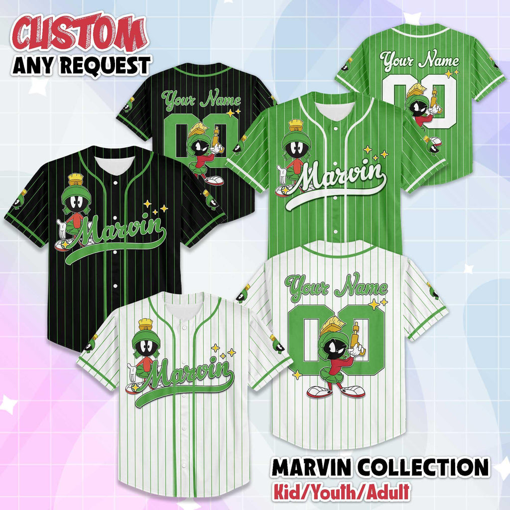 Personalized Marvin the Martian Baseball Jersey, Custom Looney Tunes Jersey, Family Matching Outfit, Baseball Team Shirt