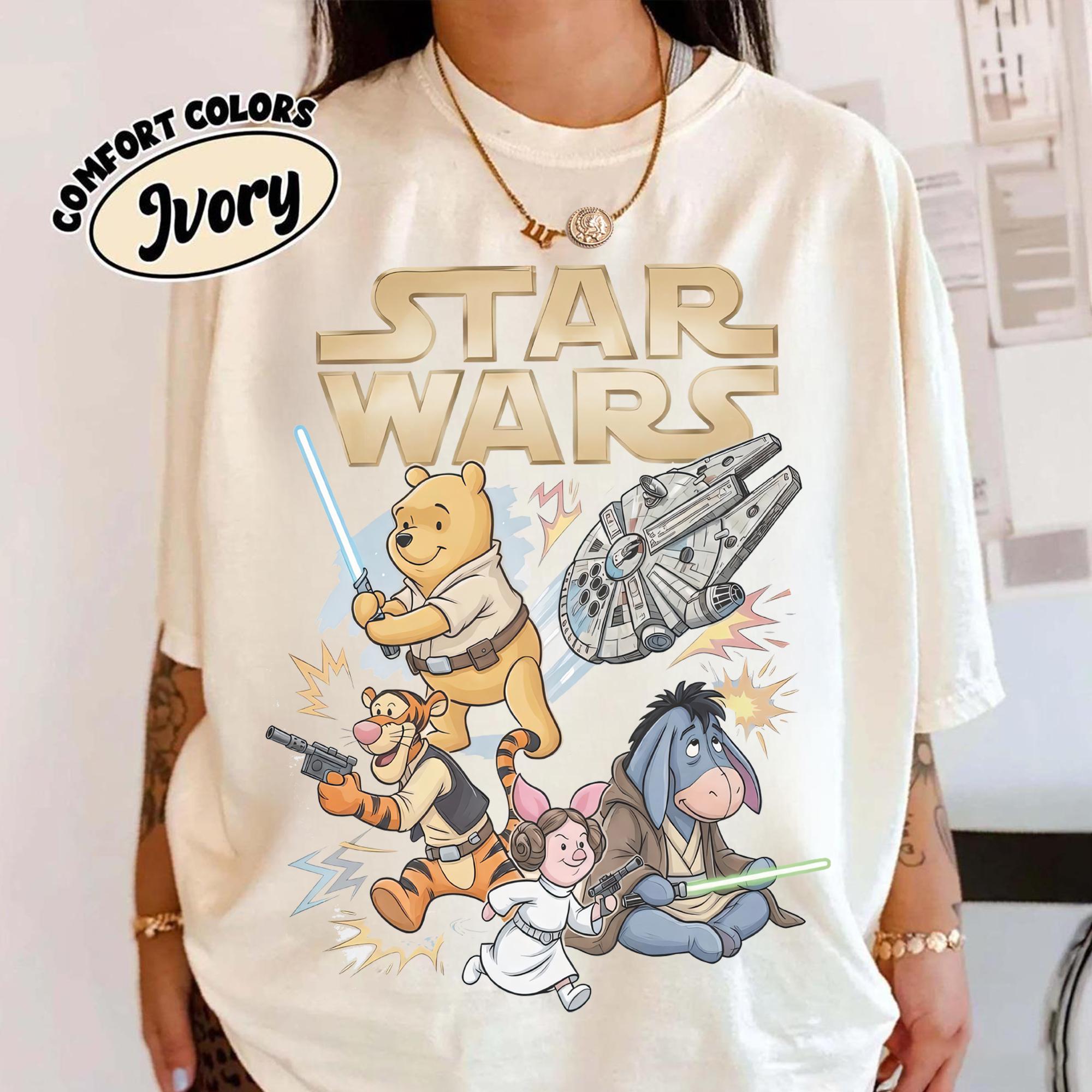 Disney Star Wars Winnie the Pooh Shirt, Tigger Piglet Eeyore Jedi With Lightsaber Tee, May the 4h be With You, Galaxy Edge Hollywood Studios