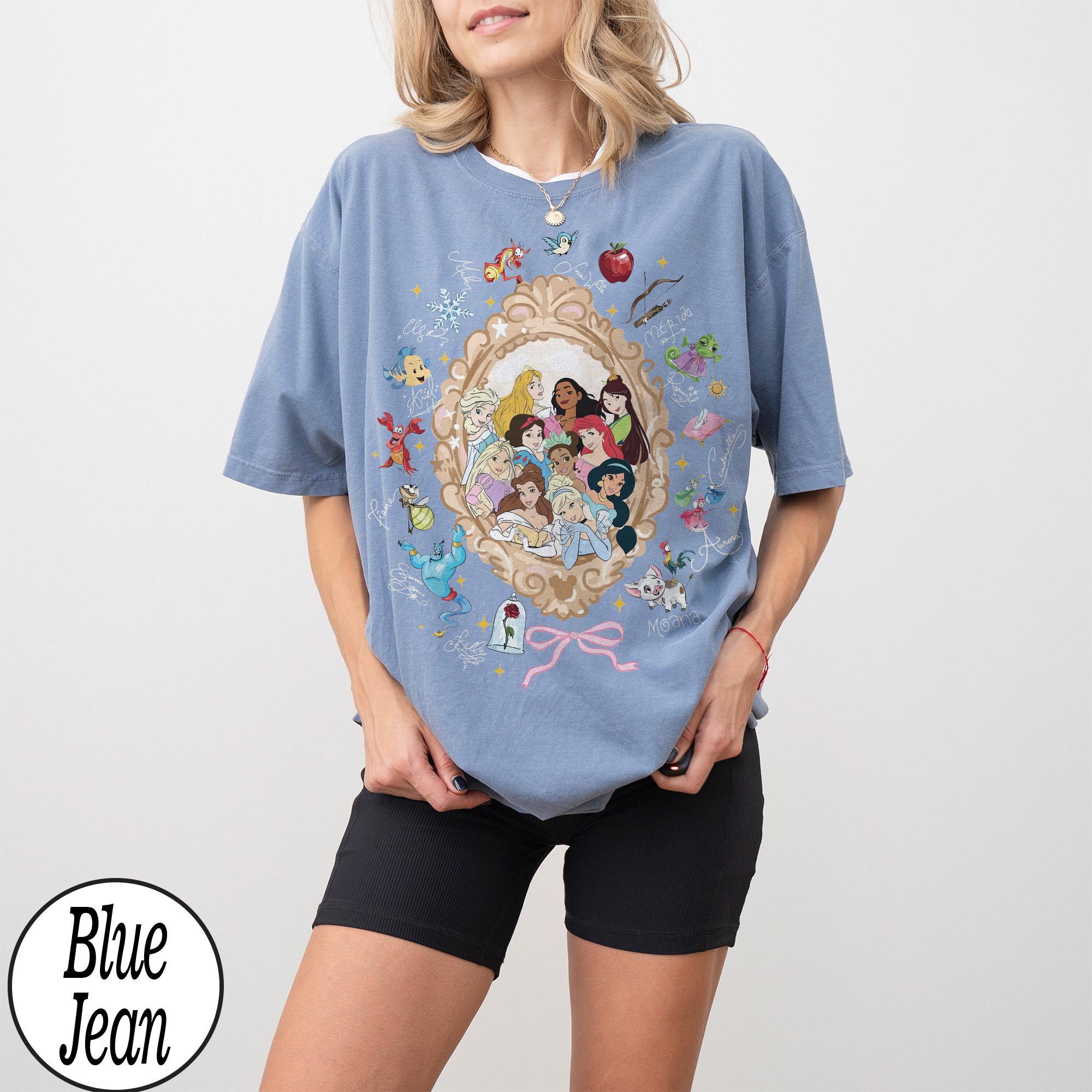 Retro Coquette Bows Watercolor Disney Princess Shirt, Disney Aurora Ariel Belle Cinderella Tiana Shirt, Magic Kingdom Disneyland Girl Trip