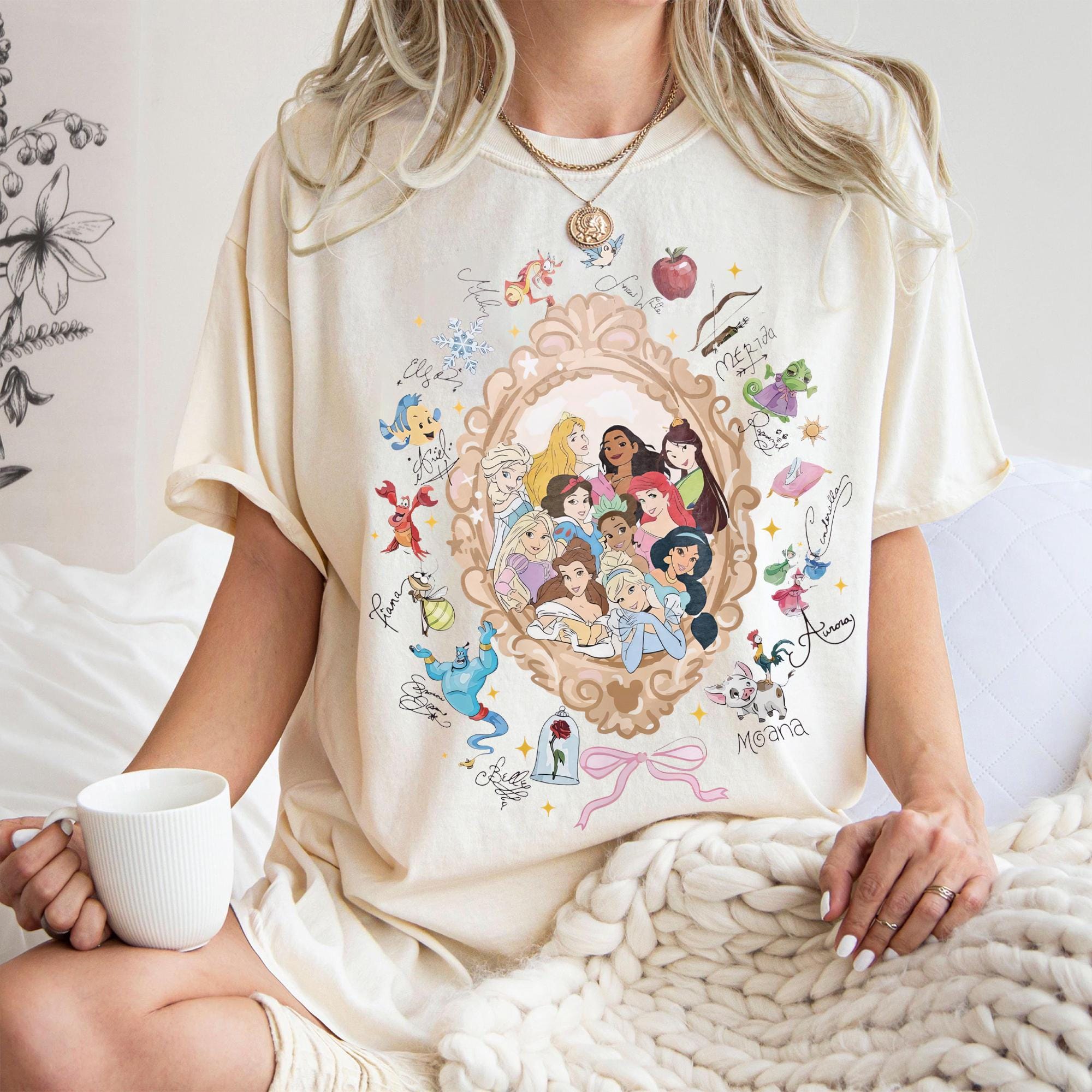 Retro Coquette Bows Watercolor Disney Princess Shirt, Disney Aurora Ariel Belle Cinderella Tiana Shirt, Magic Kingdom Disneyland Girl Trip