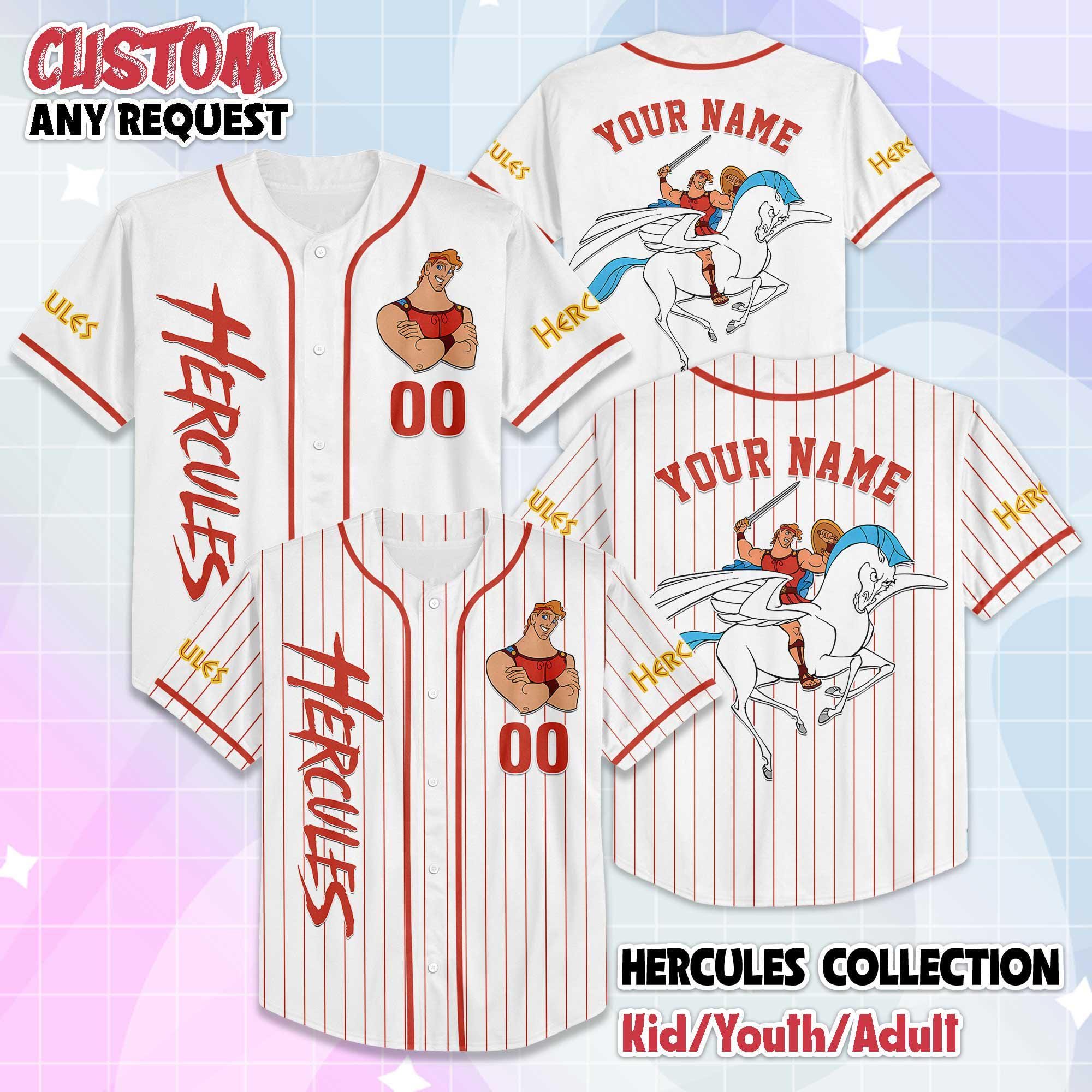 Personalized Hercules Baseball Jersey, Disney Hercules Jersey Shirt, Disney Baseball Jersey Sports Cute Gifts For Fans