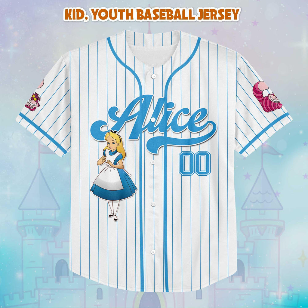 Custom Disney Princess Alice in Wonderland Baseball Jersey, Disney Alice in Wonderland Jersey for Disney Fans, Disney Birthday Gift