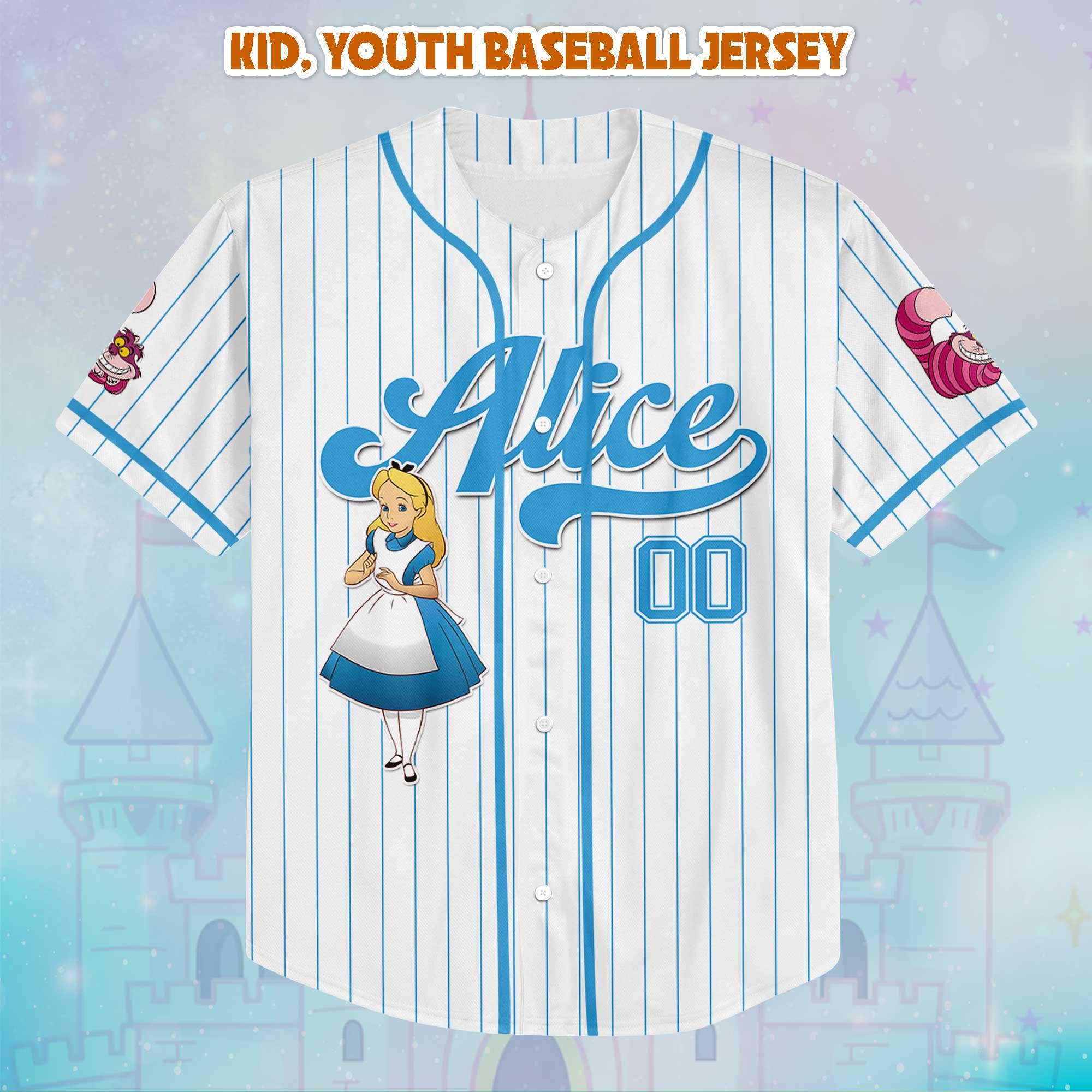 Custom Disney Princess Alice in Wonderland Baseball Jersey, Disney Alice in Wonderland Jersey for Disney Fans, Disney Birthday Gift