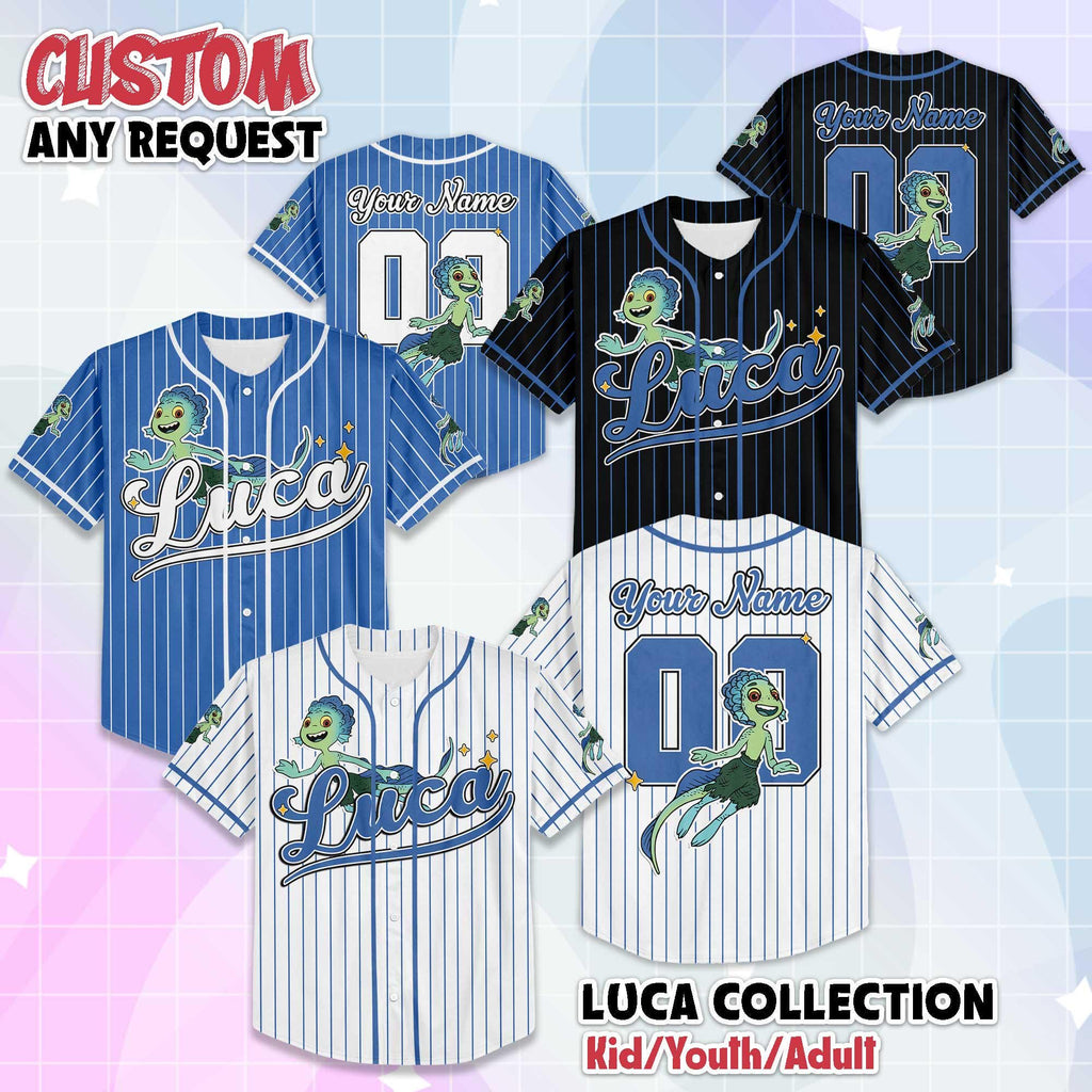 Personalized Luca Collection Baseball Jersey, Custom Disney Luca Paguro Baseball Jersey, Disneyland Baseball Team Outfit Jersey