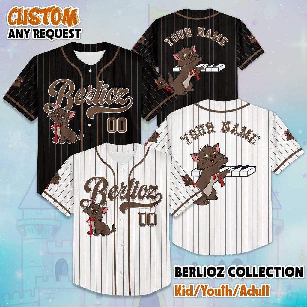 Custom Berlioz The Aristocats Baseball Jersey, Disney Berlioz Jersey, Disney Baseball Jersey Sports Cute Gifts For Fans, Disneyland Jersey