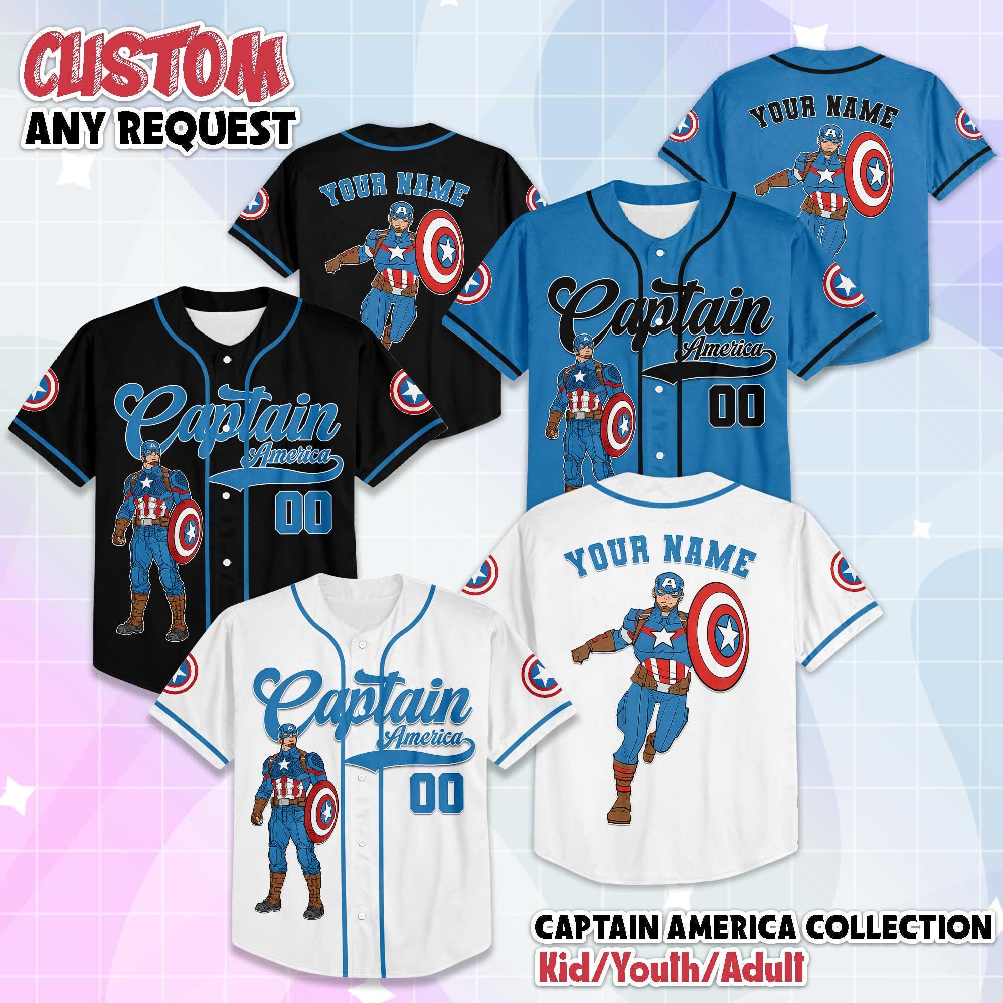 Personalized Captain America Baseball Jersey, Custom Captain America Baseball Shirt, Matching Disney Trip Outfit, Disney Baseball Team Shirt