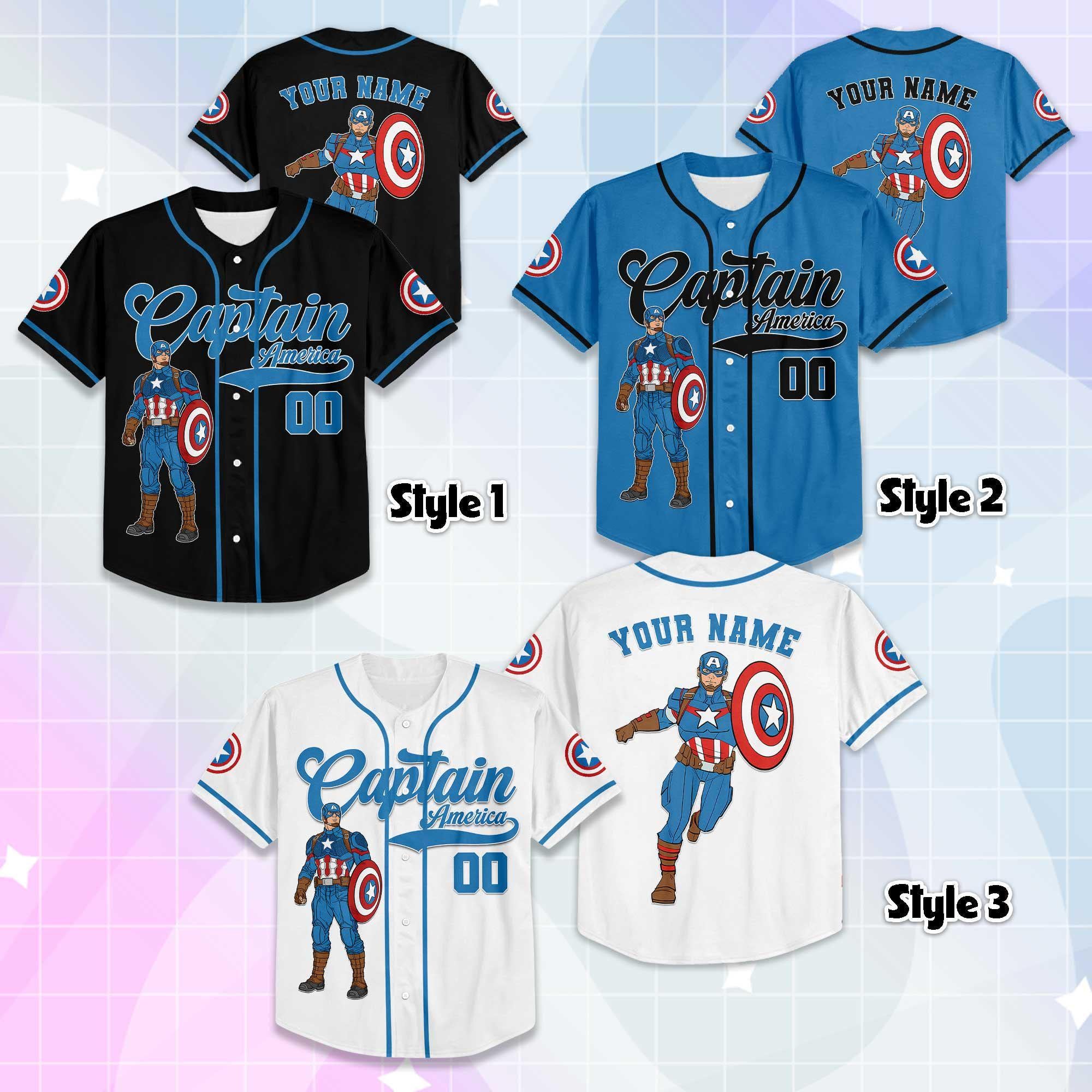 Personalized Captain America Baseball Jersey, Custom Captain America Baseball Shirt, Matching Disney Trip Outfit, Disney Baseball Team Shirt