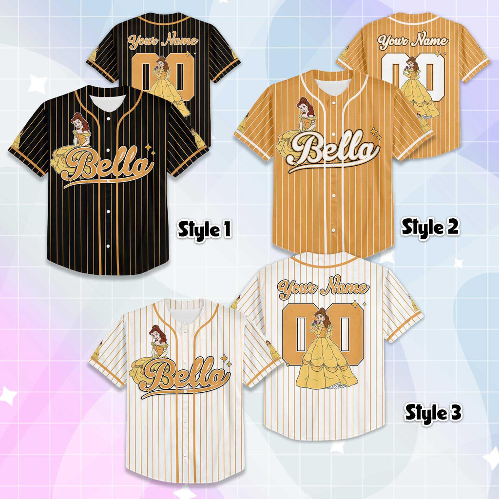 Personalized Belle Princess Baseball Jersey, Custom Disney Beauty and the Beast Belle Jersey, Disney Baseball Jersey, Gifts For Fans