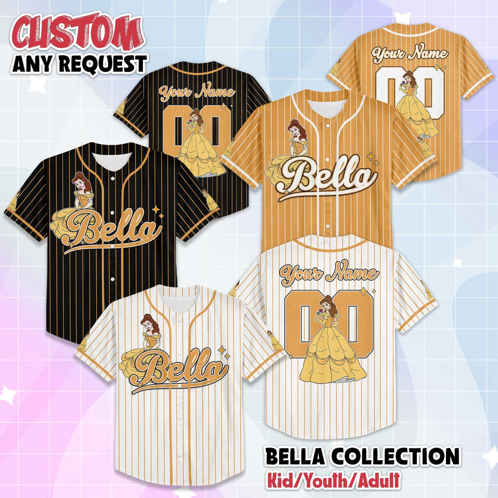 Personalized Belle Princess Baseball Jersey, Custom Disney Beauty and the Beast Belle Jersey, Disney Baseball Jersey, Gifts For Fans