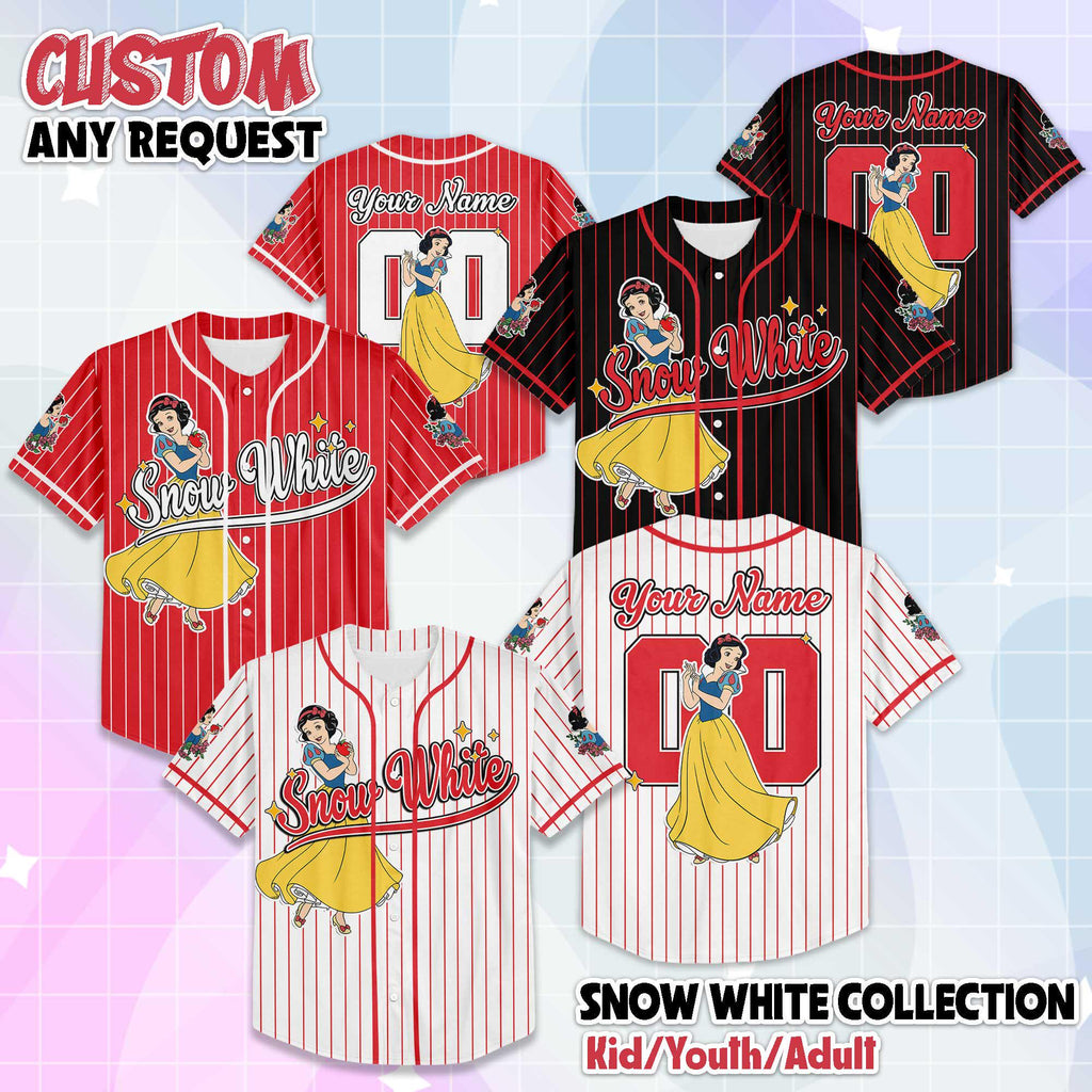 Personalized Snow White Baseball Jersey, Custom Disney Princess Jersey, Magic Kingdom Shirt, Disney Baseball Team Shirt