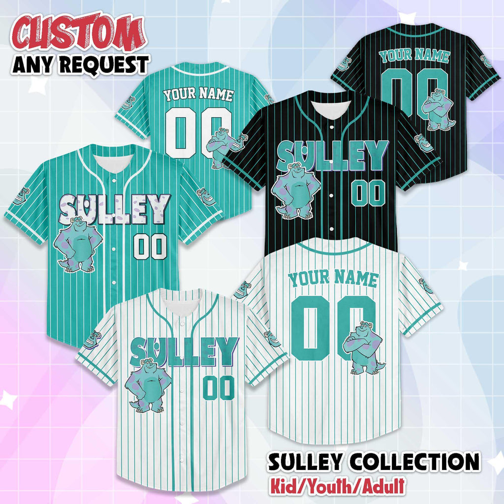 Custom Sulley Baseball Jersey, Monsters Inc Matching Family Tee