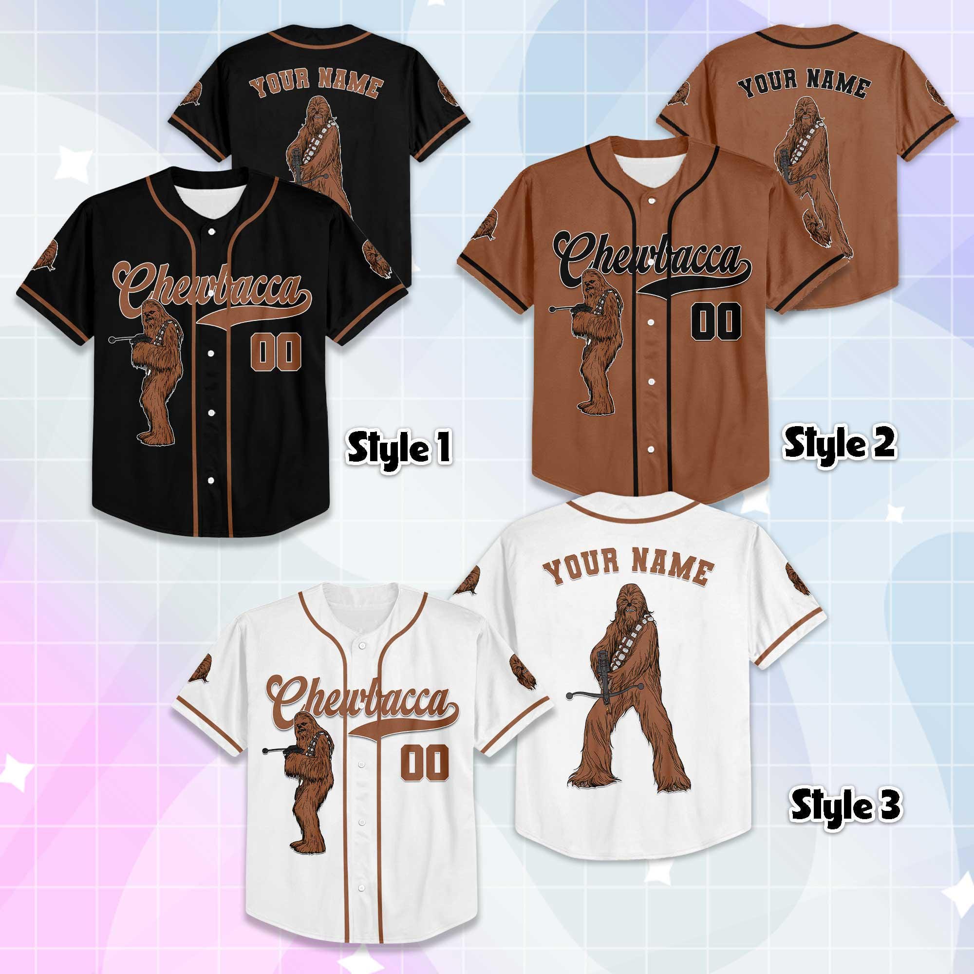 Personalized Chewbacca Collection Baseball Jersey, Custom Star Wars Baseball Shirt, Matching Disney Trip Outfit, Disney Baseball Team Shirt