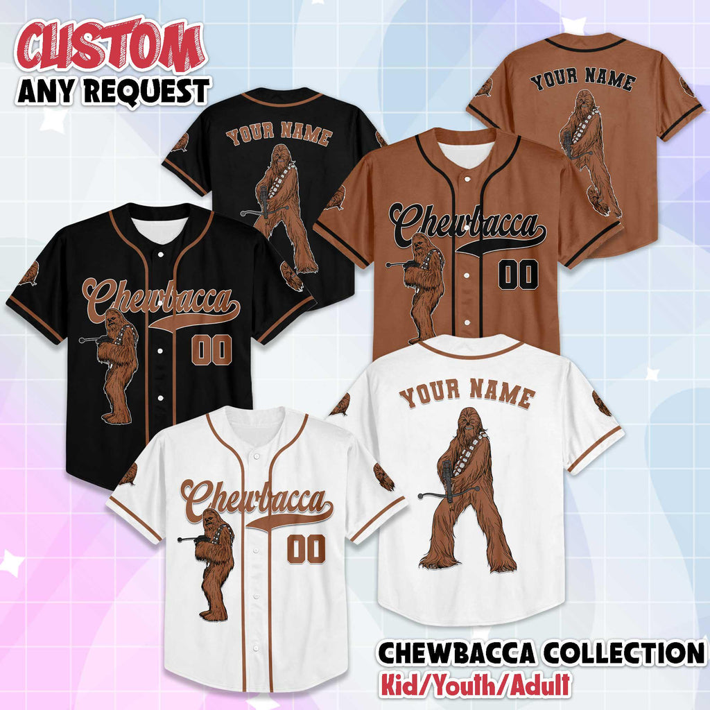 Personalized Chewbacca Collection Baseball Jersey, Custom Star Wars Baseball Shirt, Matching Disney Trip Outfit, Disney Baseball Team Shirt
