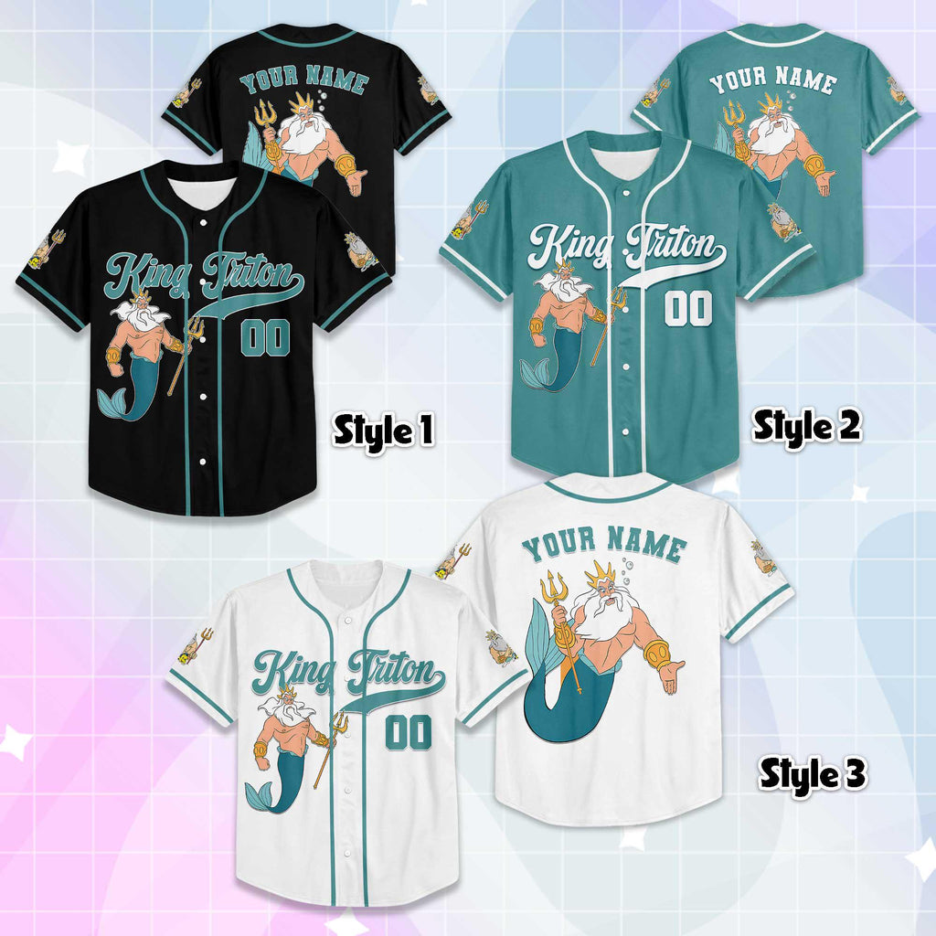 Personalized King Triton Baseball Jersey, Custom Disney The Little Mermaid Shirt, Gift for Disney Fans & Kids