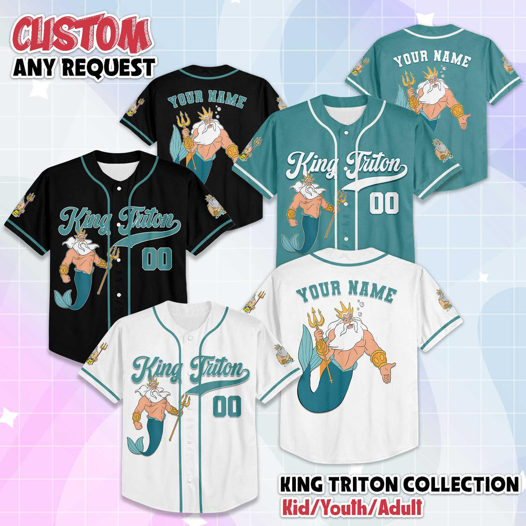 Personalized King Triton Baseball Jersey, Custom Disney The Little Mermaid Shirt, Gift for Disney Fans & Kids