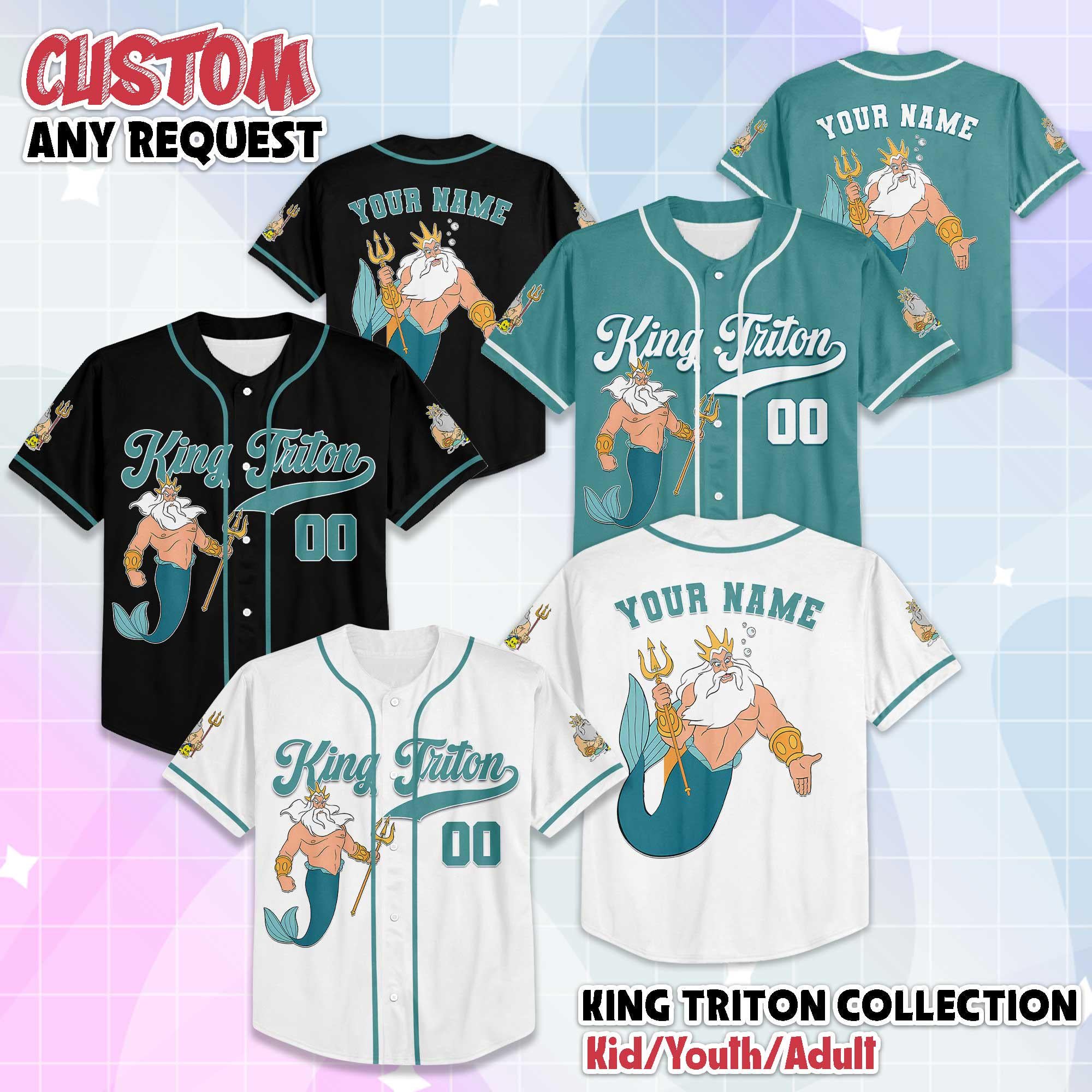 Personalized King Triton Baseball Jersey, Custom Disney The Little Mermaid Shirt, Gift for Disney Fans & Kids