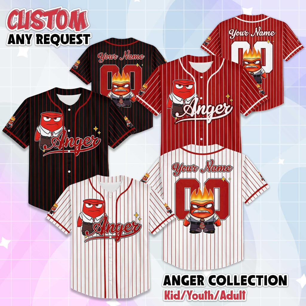 Personalized Anger Baseball Jersey, Custom Disney Inside Out Jersey, Matching Disney Trip Outfit, Disney Baseball Team Shirt