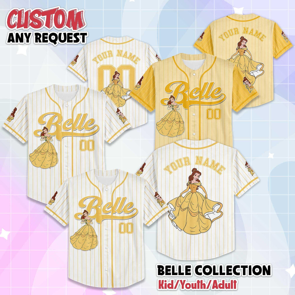 Personalized Belle Baseball Jersey, Disney Beauty and the Beast Belle Jersey, Disney Baseball Jersey Sports Cute Gifts For Fans