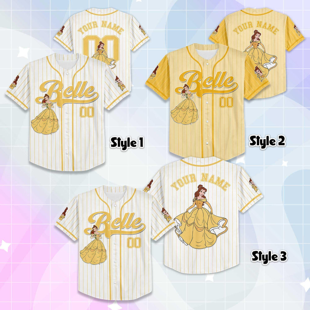 Personalized Belle Baseball Jersey, Disney Beauty and the Beast Belle Jersey, Disney Baseball Jersey Sports Cute Gifts For Fans