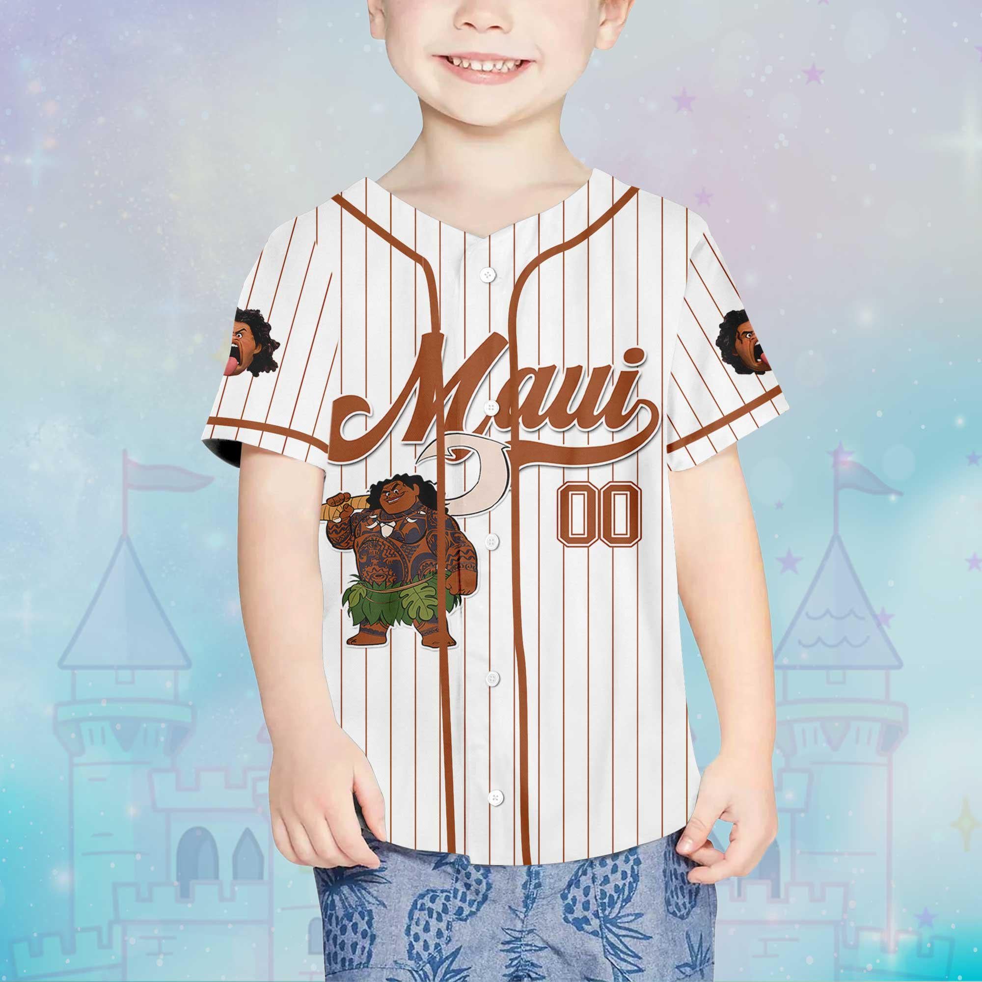 Personalized Maui Moana Baseball Jersey, Custom Maui Jersey for Disney Fans, Disneyland Birthday Gift, Disney Baseball Team Outfit