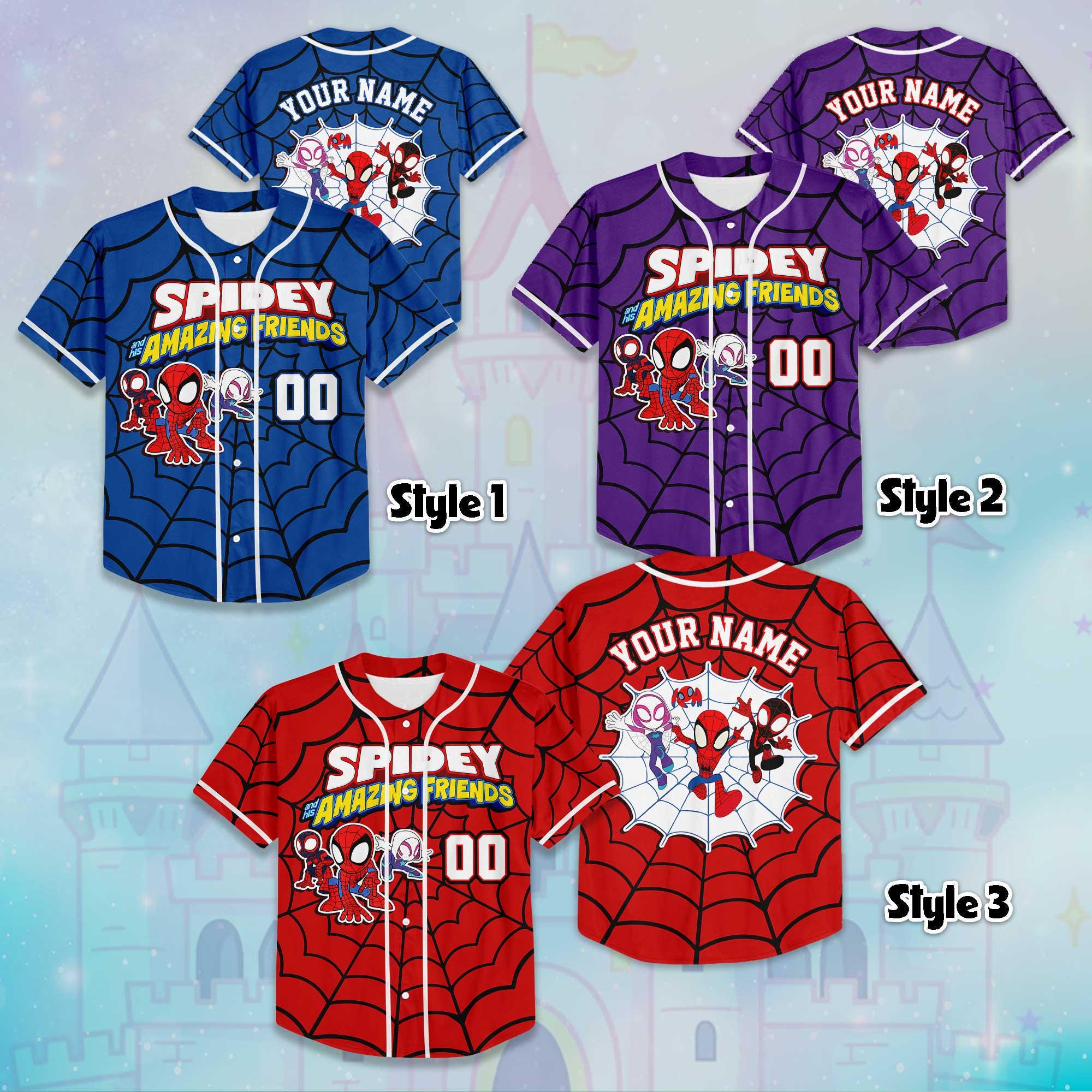 Custom Disney Spidey and His Amazing Friends Baseball Jersey, Marvel Disney Spidey Sports Jersey, Cute Disney Baseball Jersey Gift for Fans