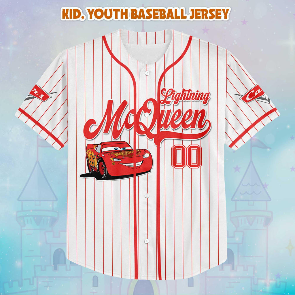 Personalized Lightning McQueen Baseball Jersey, Custom Disney Cars Sports Jersey for Disney Fans, Unique Disneyland Birthday Gift