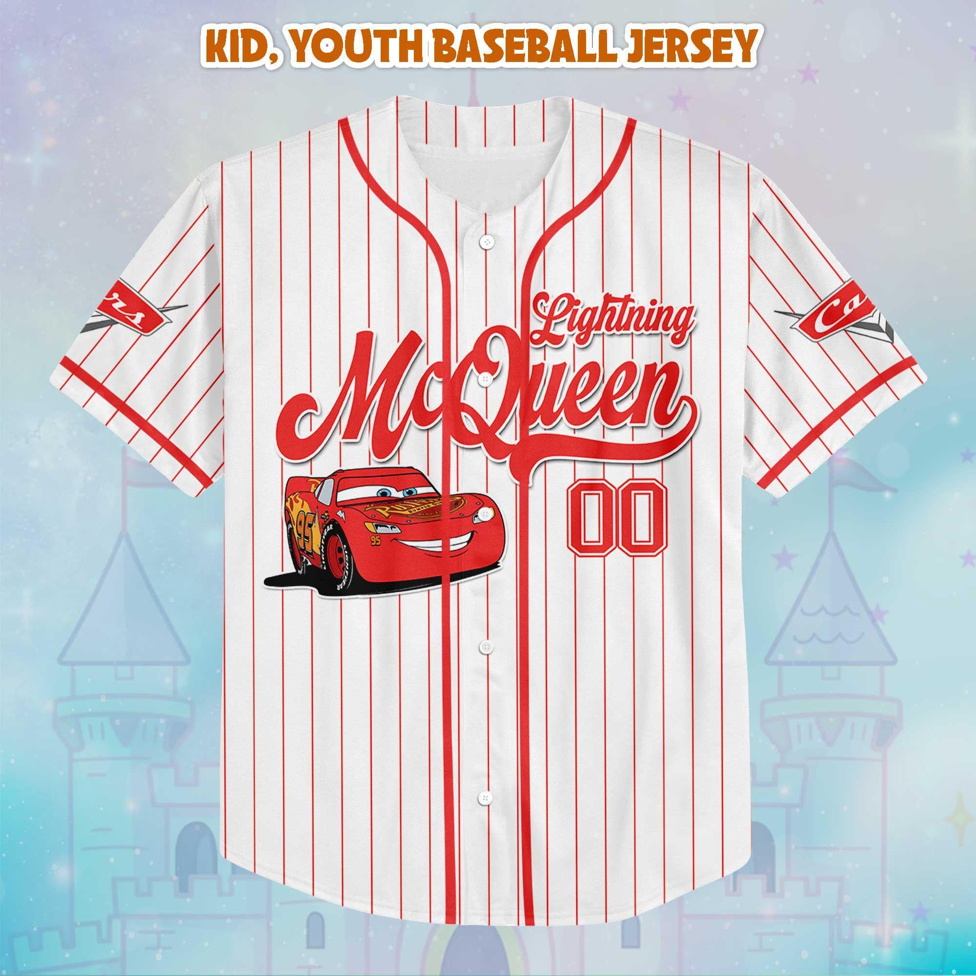 Personalized Lightning McQueen Baseball Jersey, Custom Disney Cars Sports Jersey for Disney Fans, Unique Disneyland Birthday Gift