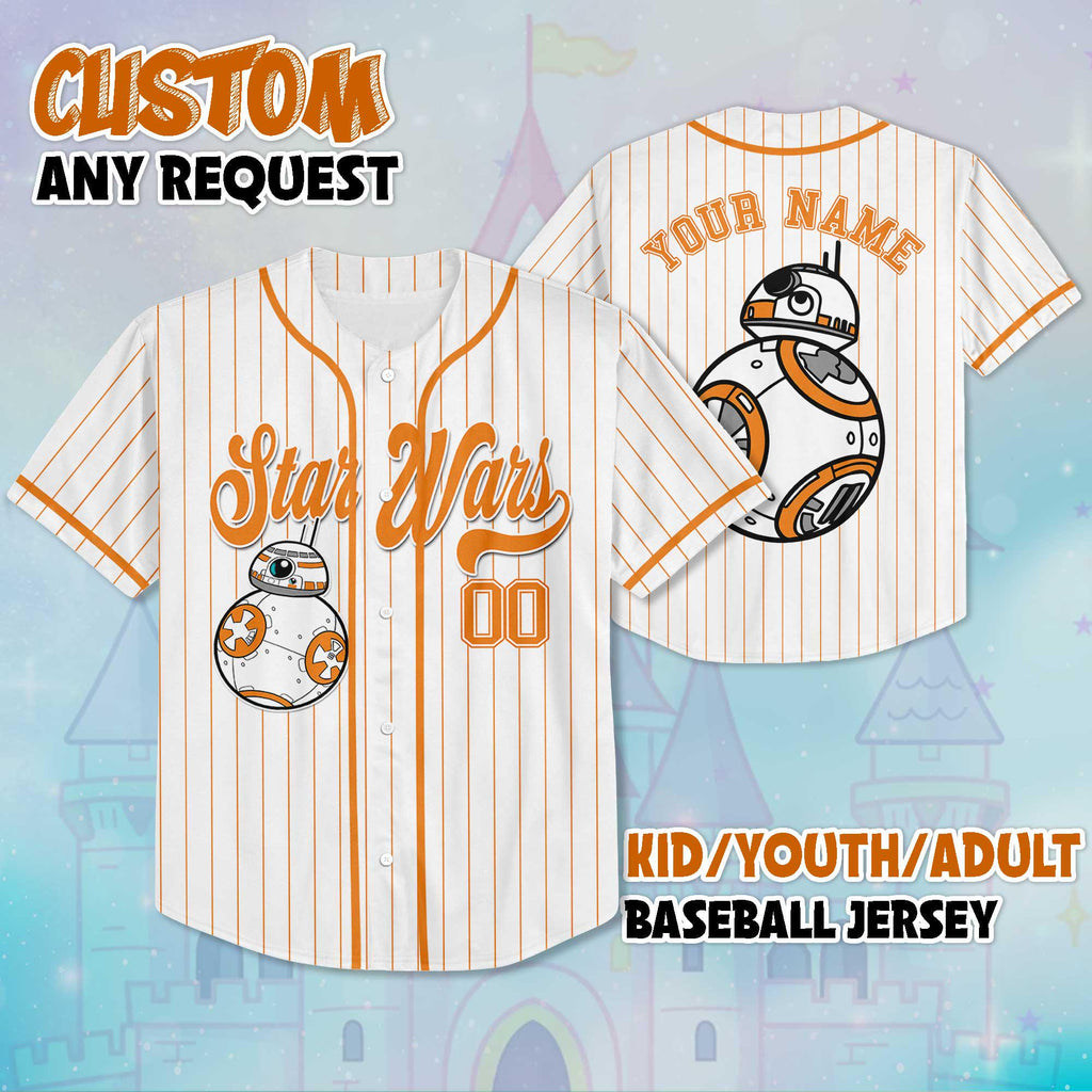 Personalized Star Wars BB-8 Baseball Jersey, Star Wars BB8 Jersey Shirt, Disney Baseball Jersey Sports Cute Gifts For Fans Disney