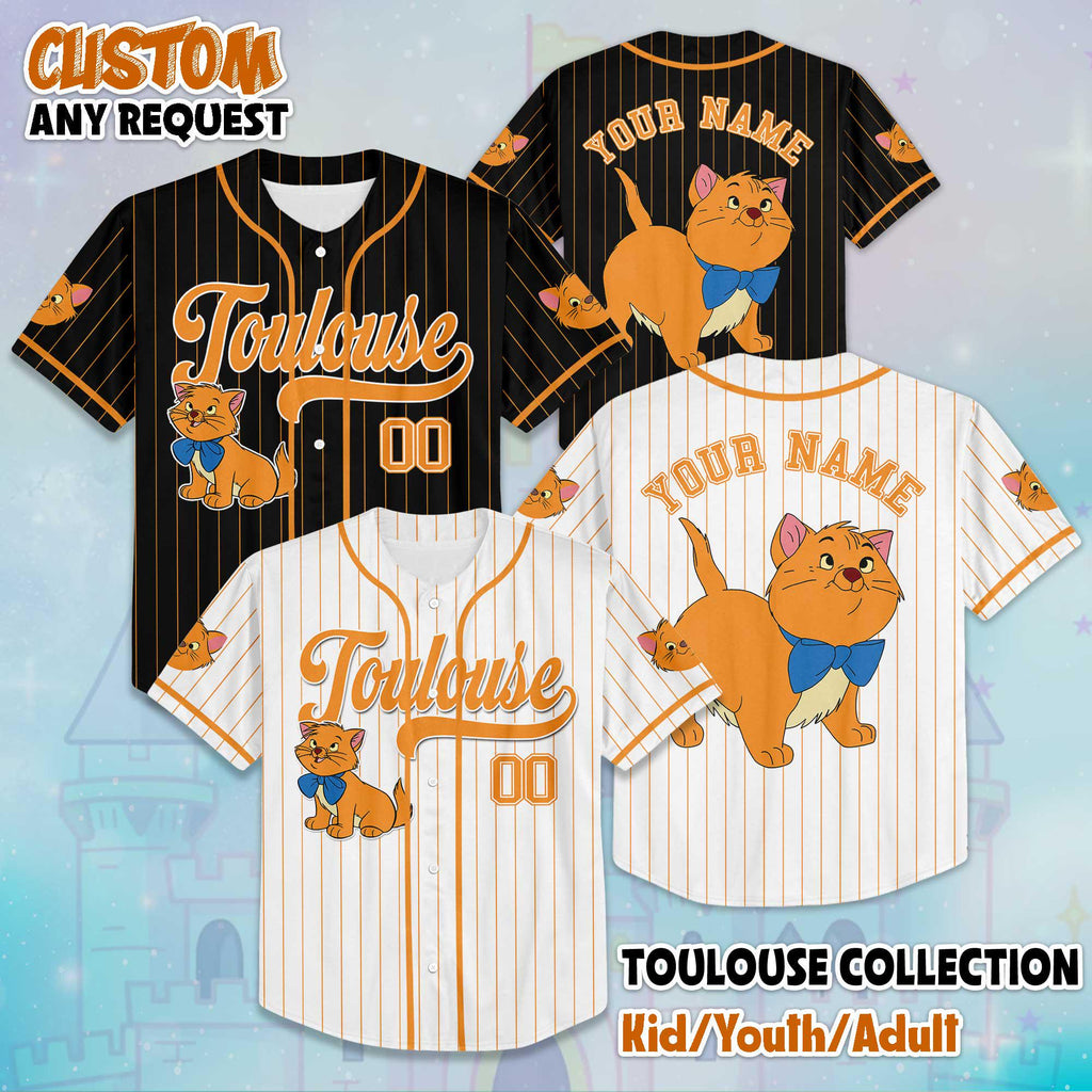 Custom Toulouse The Aristocats Baseball Jersey, Disney Toulouse Jersey, Disney Baseball Jersey Sports Cute Gifts For Fans, Disneyland Jersey