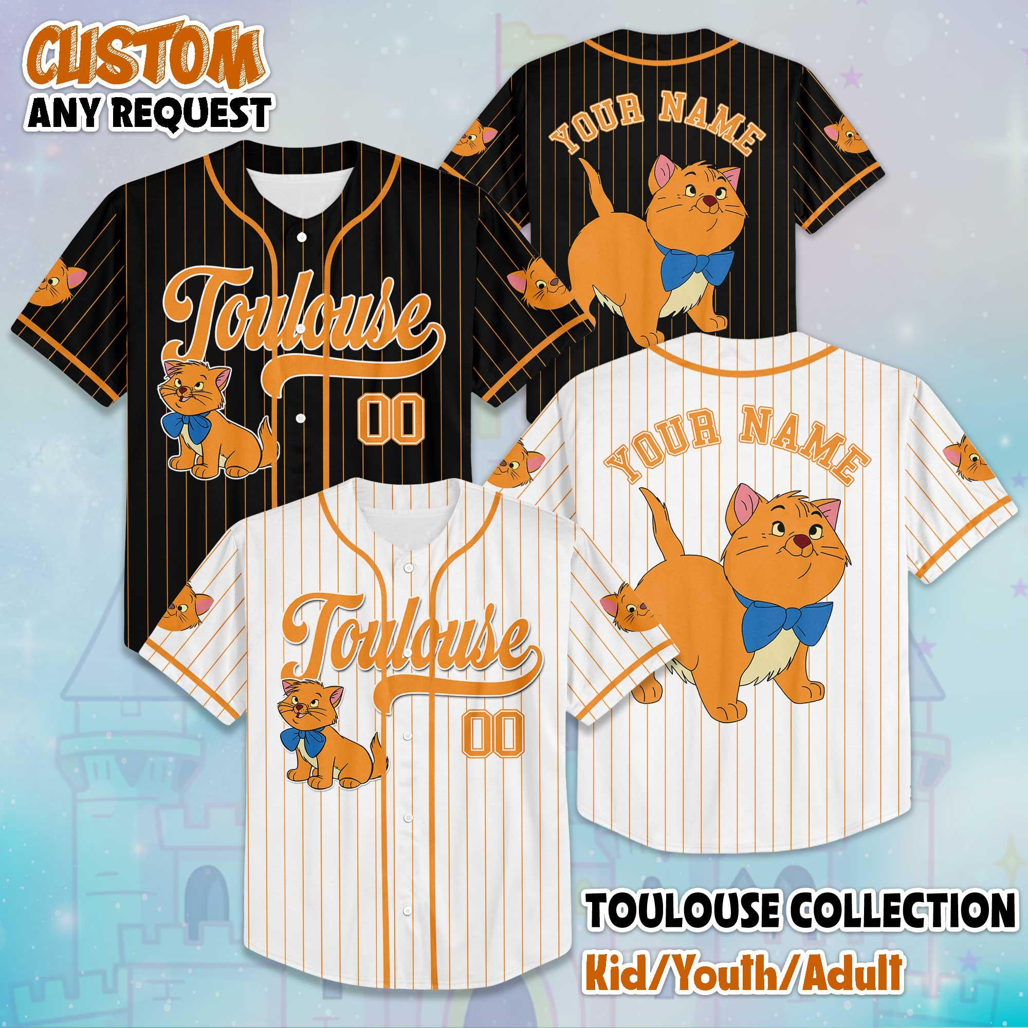 Custom Toulouse The Aristocats Baseball Jersey, Disney Toulouse Jersey, Disney Baseball Jersey Sports Cute Gifts For Fans, Disneyland Jersey
