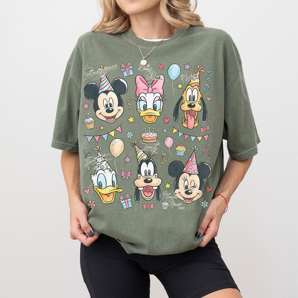 Watercolor Mickey & Friends Signature Birthday Shirt, Disney Mickey Minnie Donald Pluto Birthday Present Gift Tee, Disneyland Family Trip