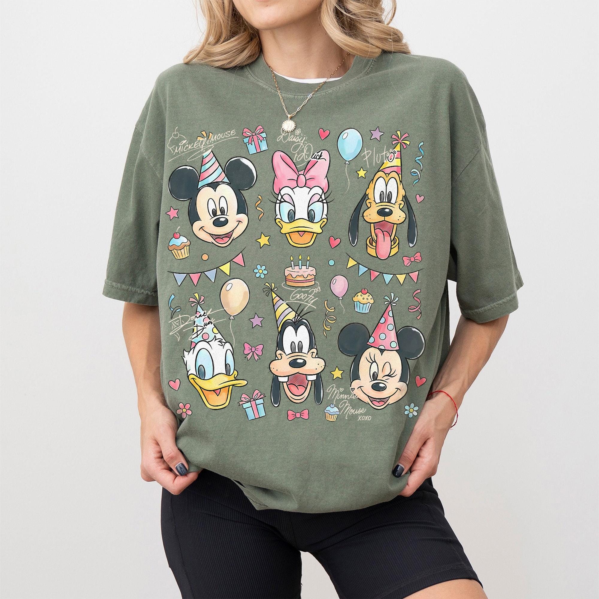 Watercolor Mickey & Friends Signature Birthday Shirt, Disney Mickey Minnie Donald Pluto Birthday Present Gift Tee, Disneyland Family Trip