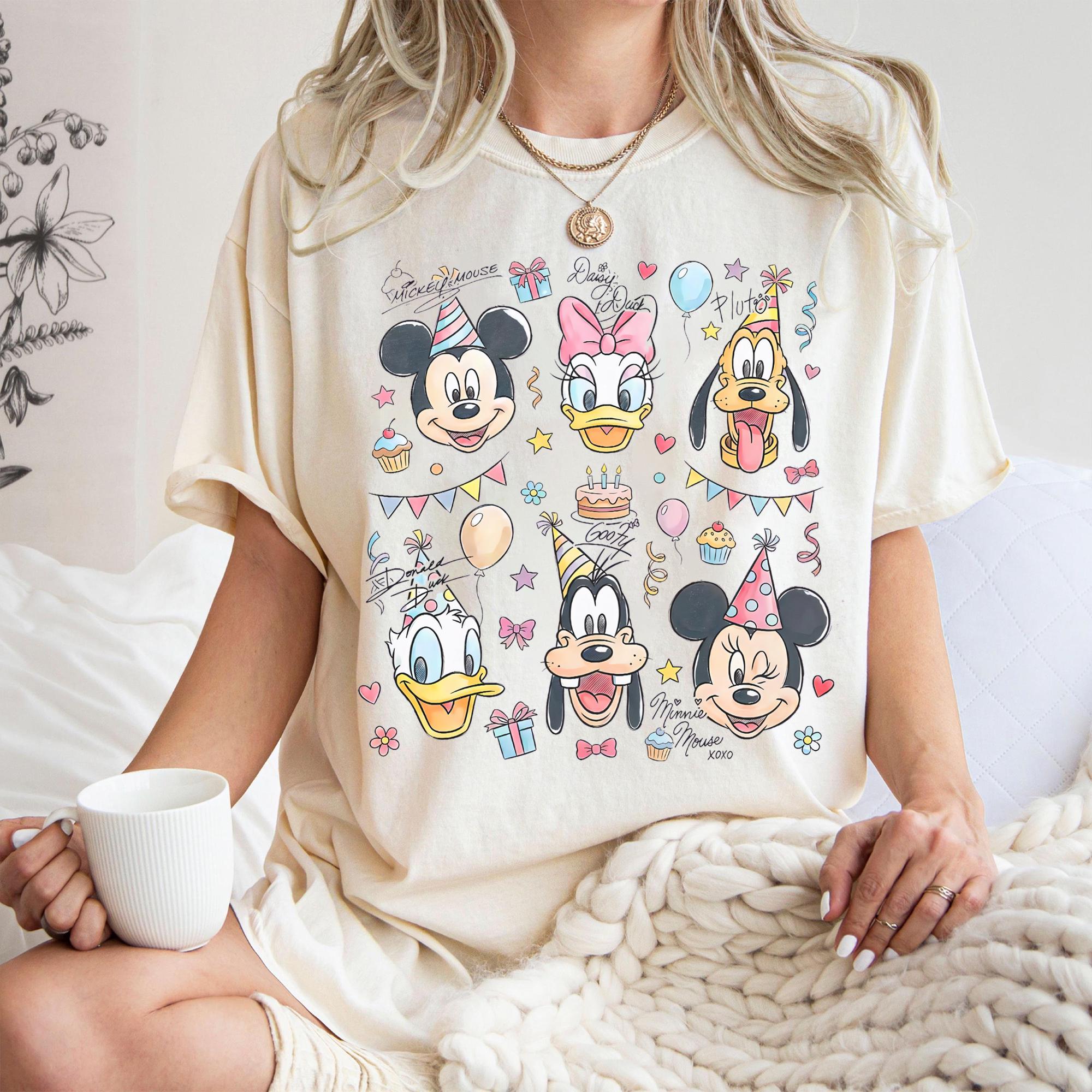 Watercolor Mickey & Friends Signature Birthday Shirt, Disney Mickey Minnie Donald Pluto Birthday Present Gift Tee, Disneyland Family Trip
