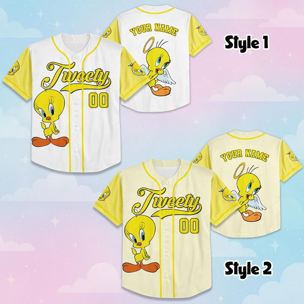 Personalized Tweety Baseball Jersey, Custom Looney Tunes Jersey, Family Matching Outfit, Birthday Gift
