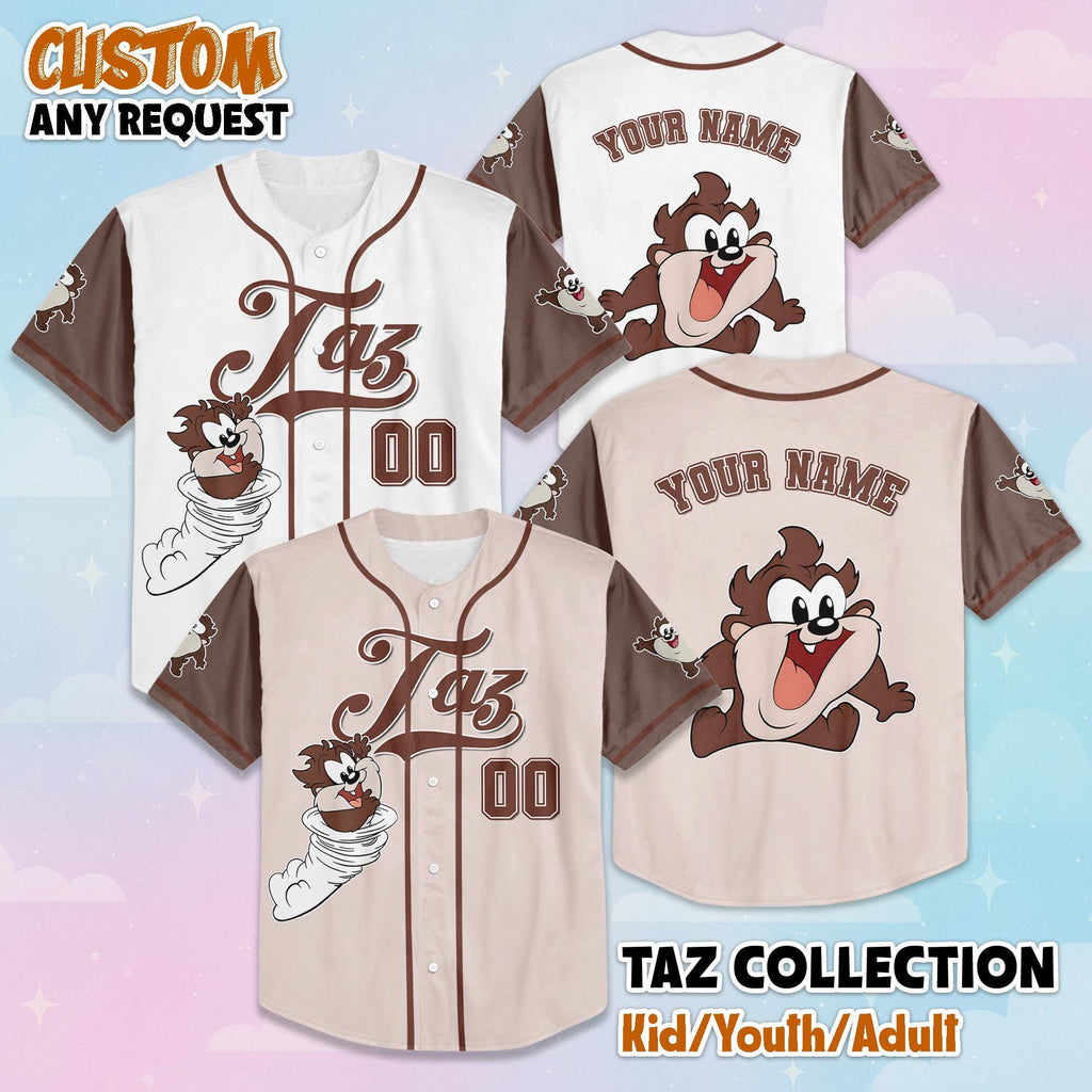 Personalized Baby Taz Baseball Jersey, Custom Looney Tunes Jersey, Family Matching Outfit, Birthday Gift