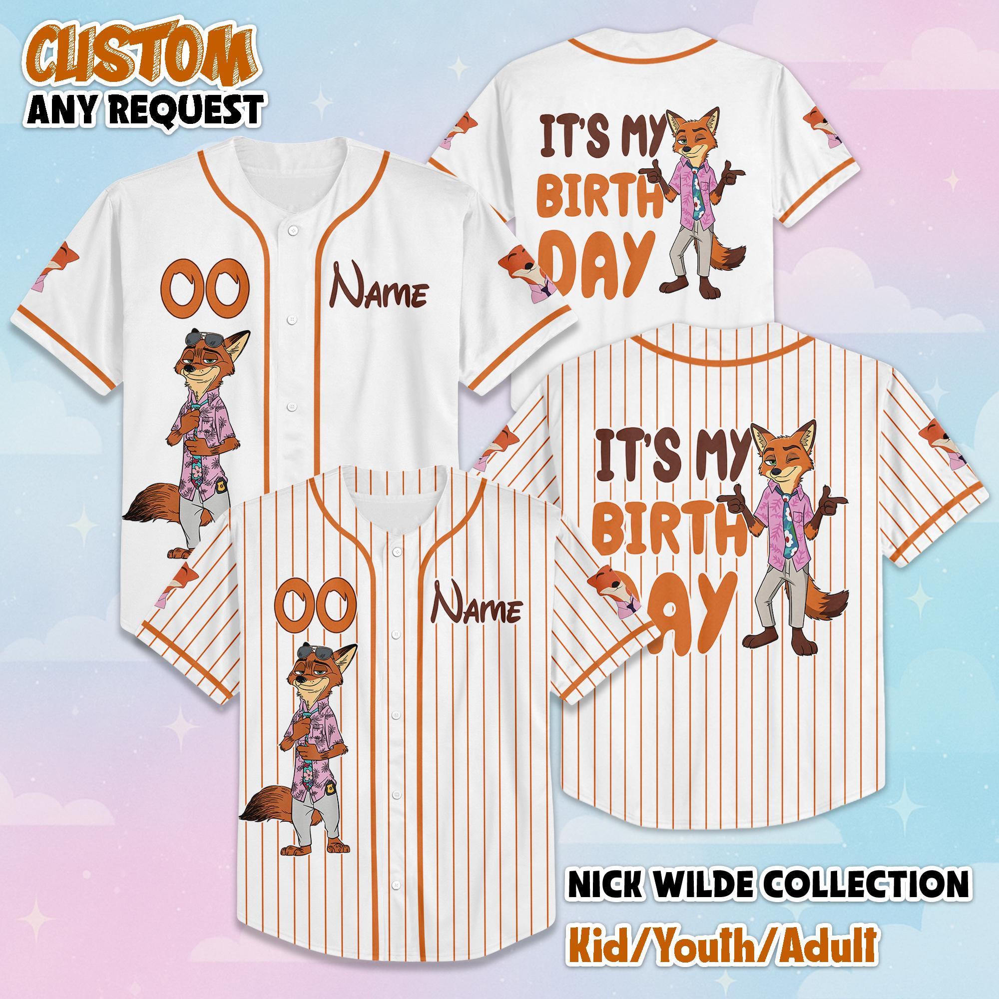 Custom Nick Wilde Birthday Baseball Jersey, Personalized Disney Zootopia 2 Baseball Jersey, Matching Team Outfit, Birthday Gift