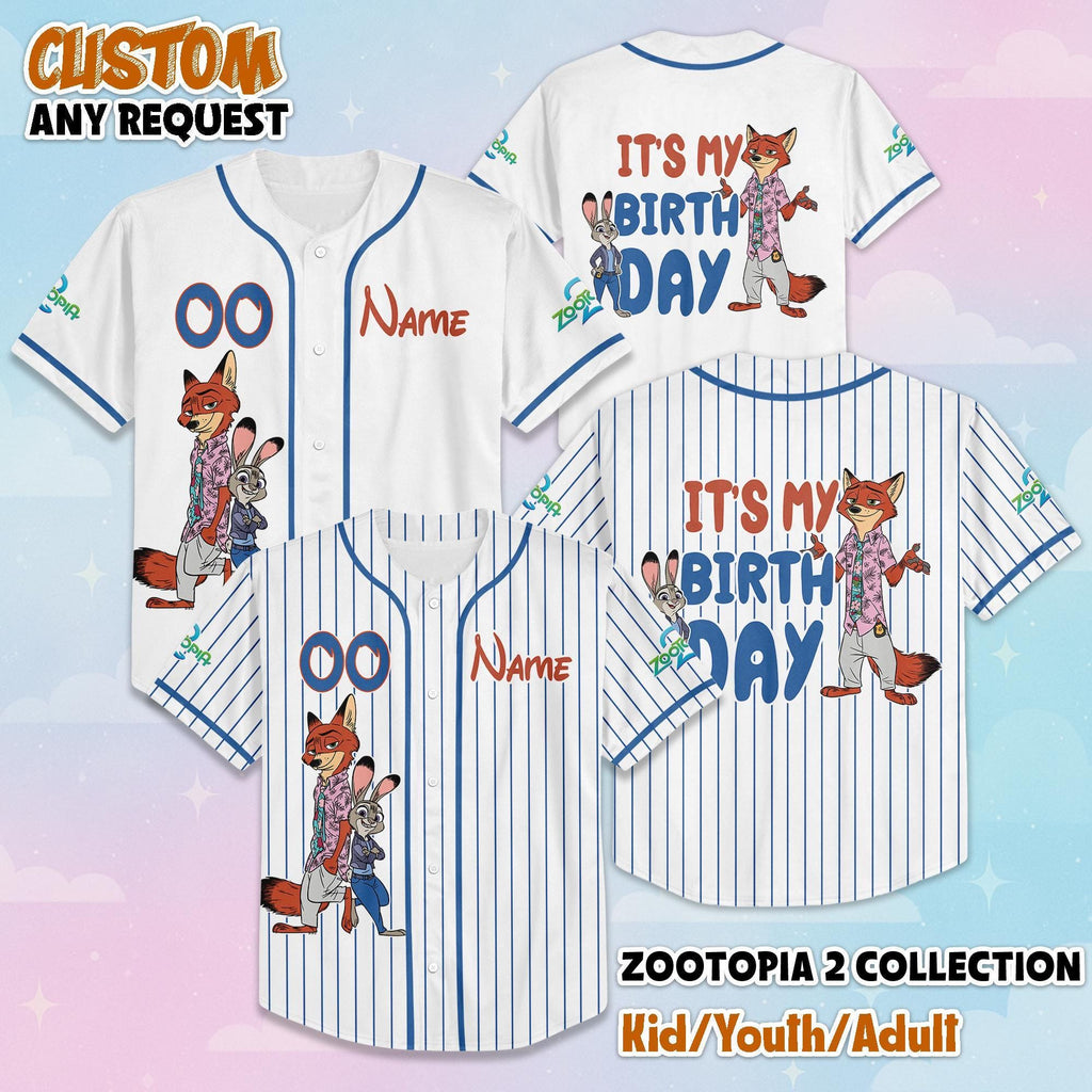 Custom Zootopia 2 Birthday Baseball Jersey, Personalized Disney Zootopia 2 Baseball Jersey, Matching Team Outfit, Birthday Gift