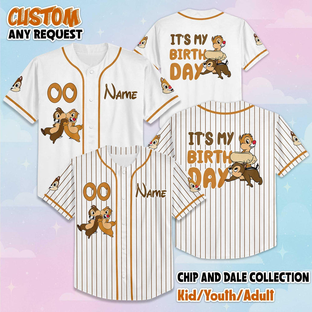 Personalized Chip and Dale Birthday Baseball Shirt, Disney Chip And Dale Jersey Shirt, Matching Disney Trip Outfit, Disneyland Birthday Gift