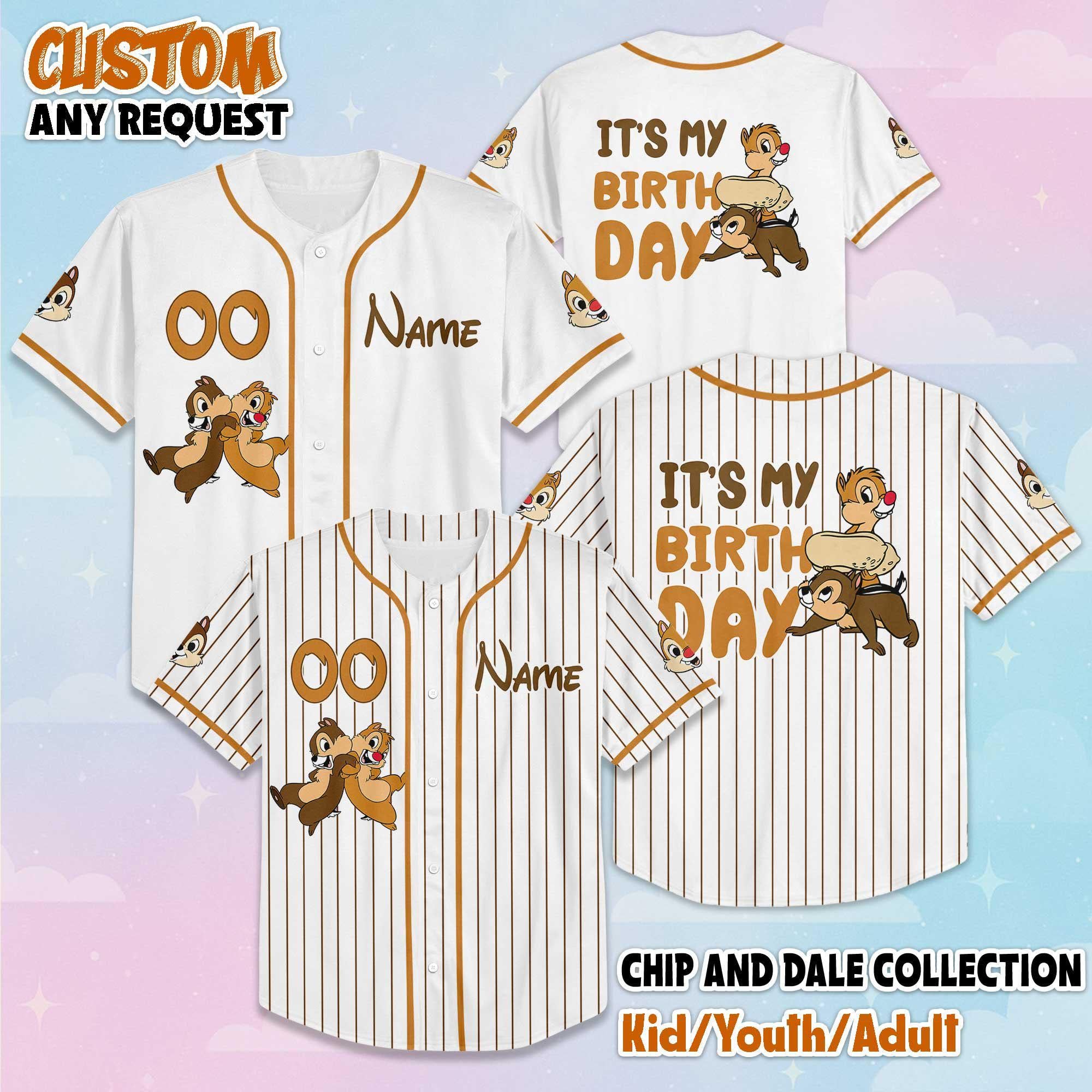 Personalized Chip and Dale Birthday Baseball Shirt, Disney Chip And Dale Jersey Shirt, Matching Disney Trip Outfit, Disneyland Birthday Gift