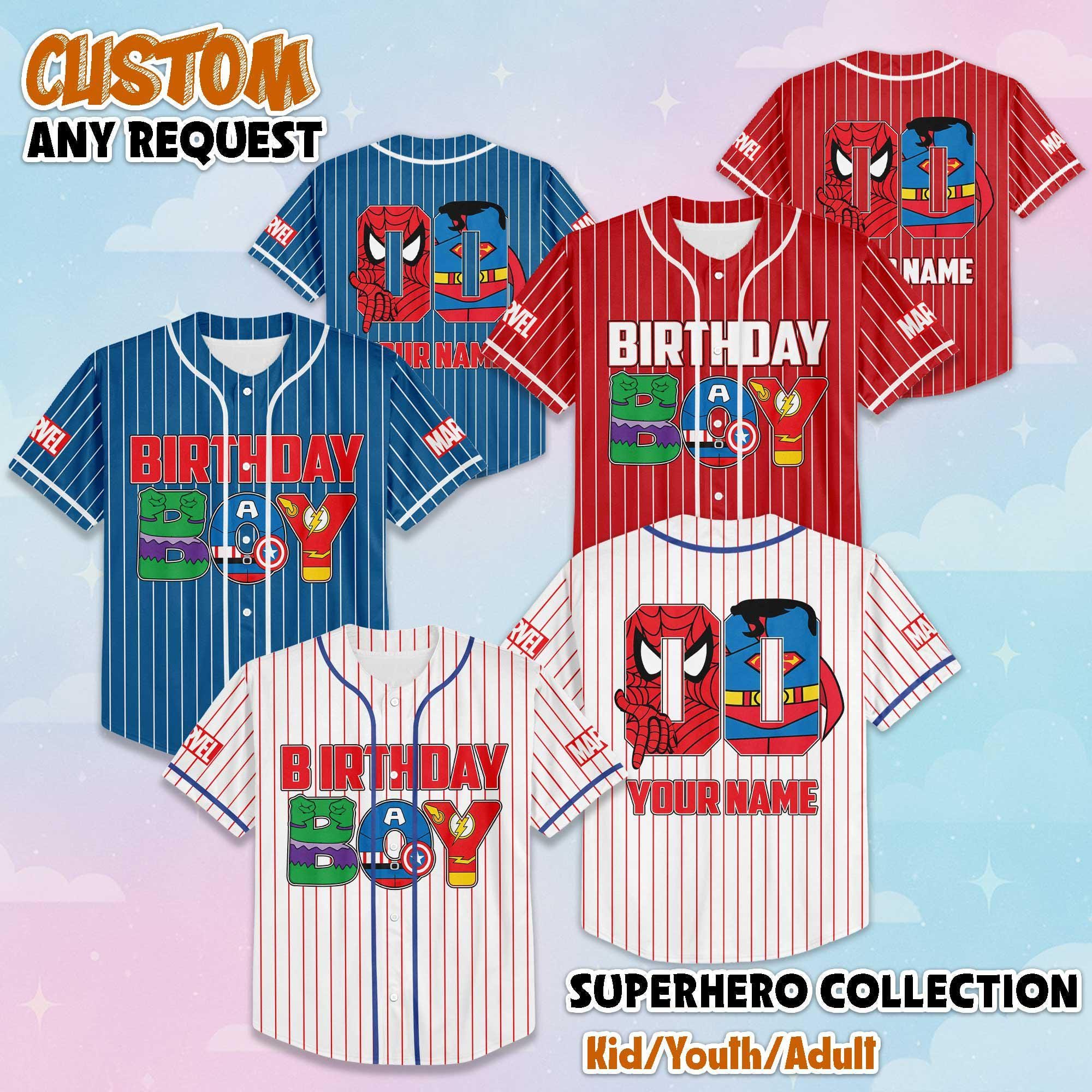 Custom Superhero Birthday Boy Baseball Jersey, Personalized The Avengers Jersey Shirt, Superhero Baseball Shirt, Birthday Gift