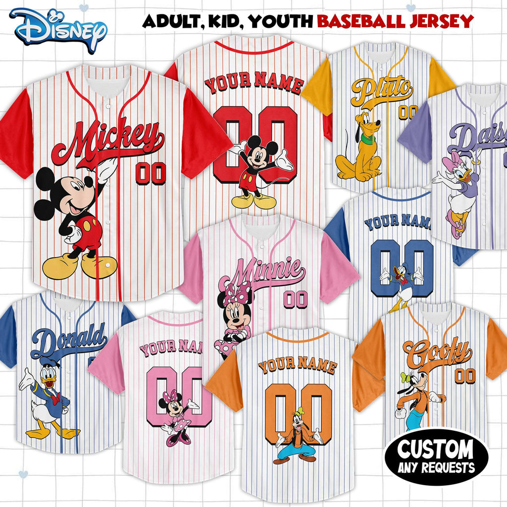 Custom Disney Mickey & Friends Number Baseball Jersey, Jersey Gift For Kids, Custom Disney Lover, Y2K Crewneck, Disney Birthday Gift
