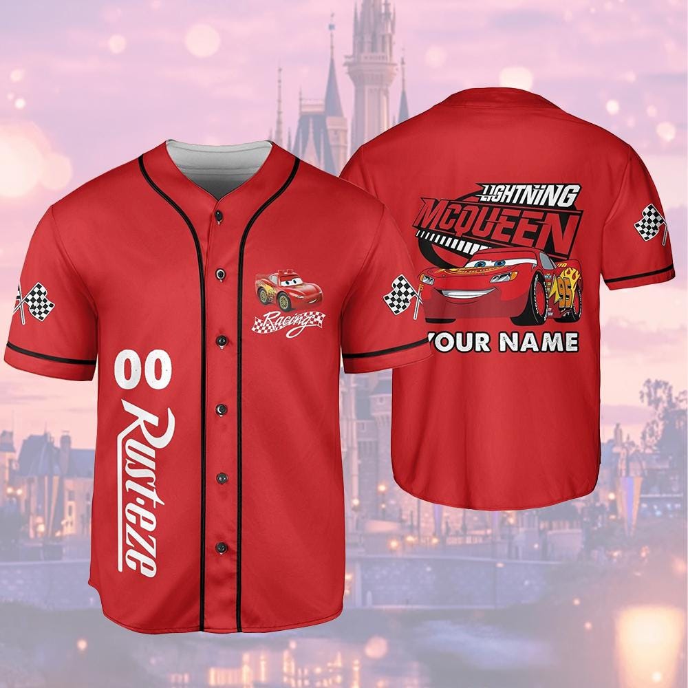 Personalize Lightning Mcqueen speed Red Dark Custom Kids, Youth, Adult Disney Baseball Jersey Sports Cute Gifts For Fans Disney